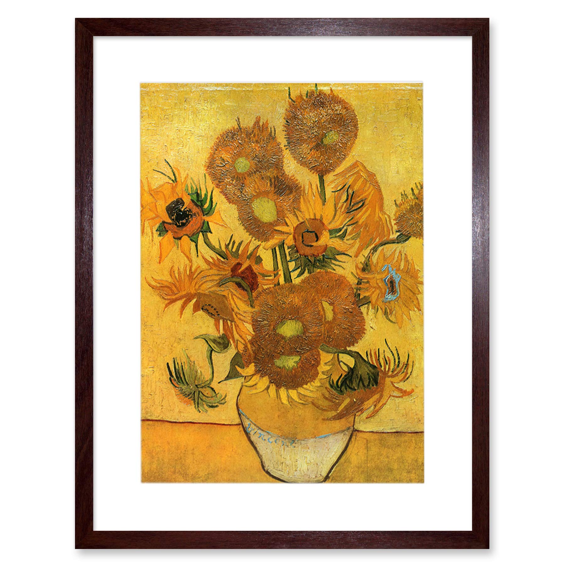 Wee Blue Coo Van Gogh Still Life Fifteen Sunflowers Vase Artwork Framed Wall Art Print 12X16 Inch