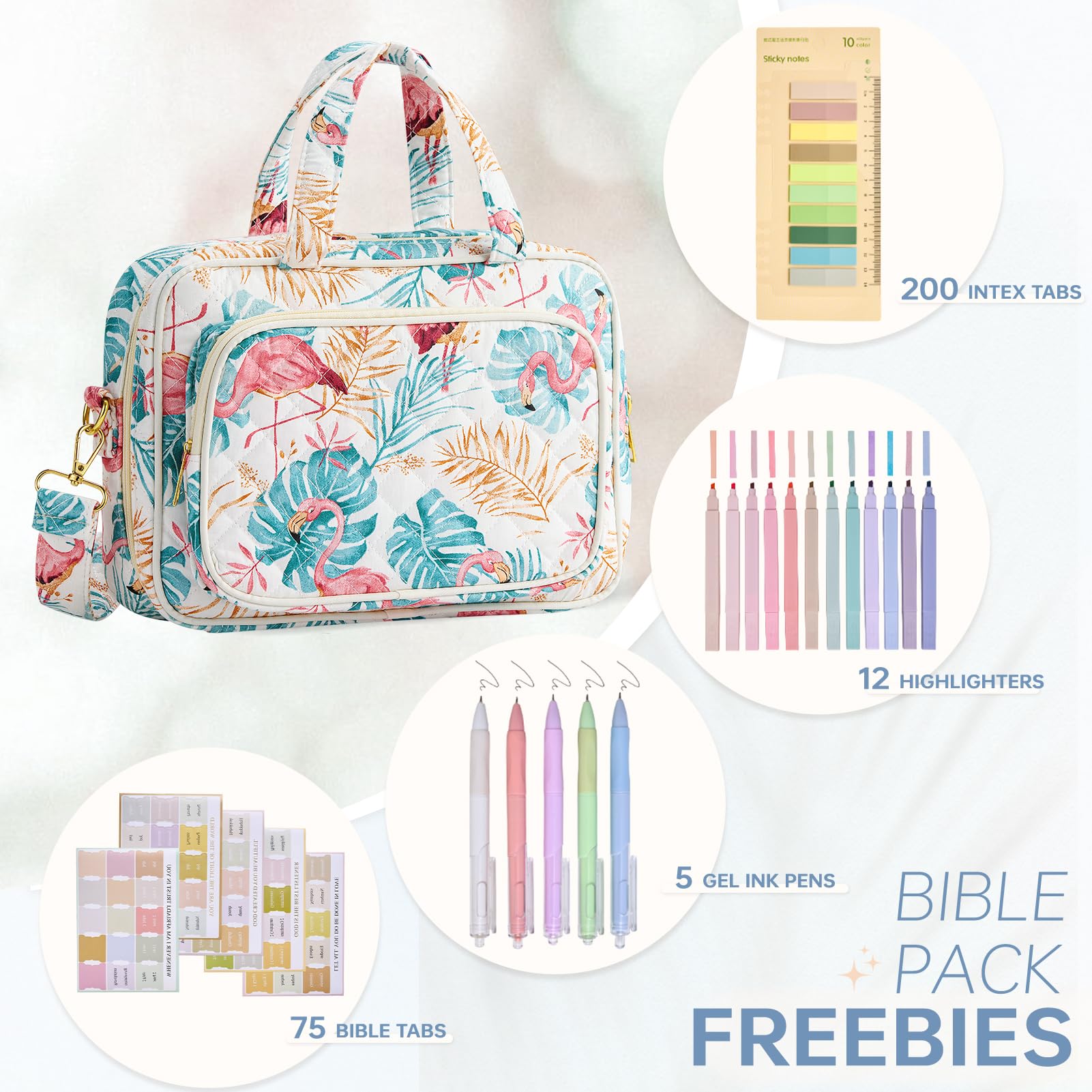 Funda de la Biblia para mujer, suministros de estudio de la Biblia, artículos esenciales para el campamento de la iglesia, regalos cristianos para mujeres, kit de diario, funda acolchada grande para