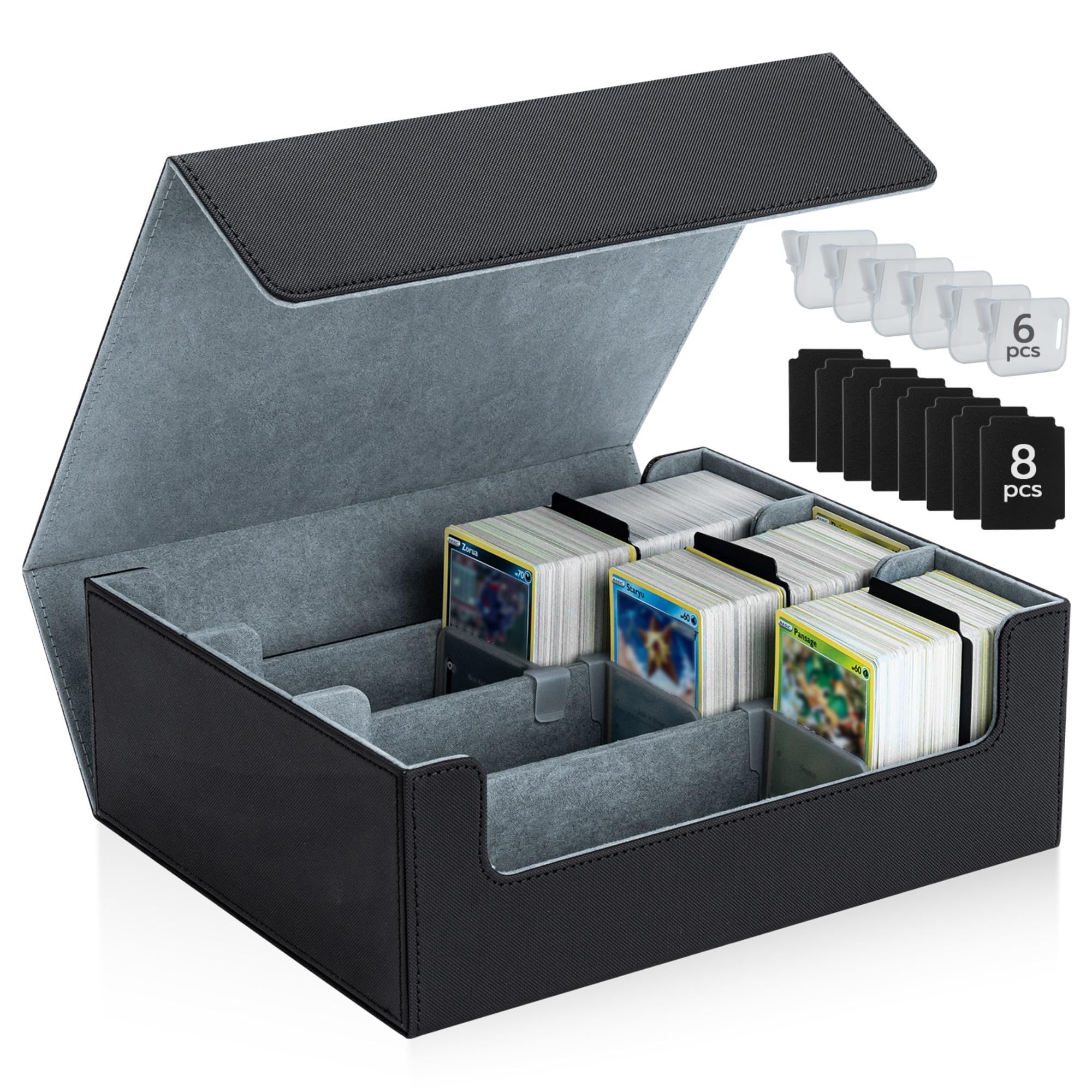 UTJEFVS Large Capacity Trading Card Storage Box -Magnetic Card Holder Pu Leather Card Display Case With 10 Dividers & 3 Stoppers Playing Card Holder Holds 1800 Sleeved Cards