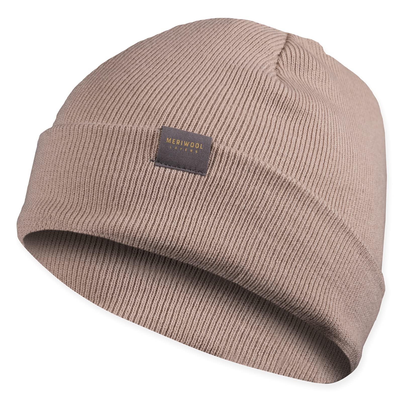 MERIWOOL Beanie for Men and Women - Merino Wool Blend Ribbed Knit Winter Hat, Beige, One size