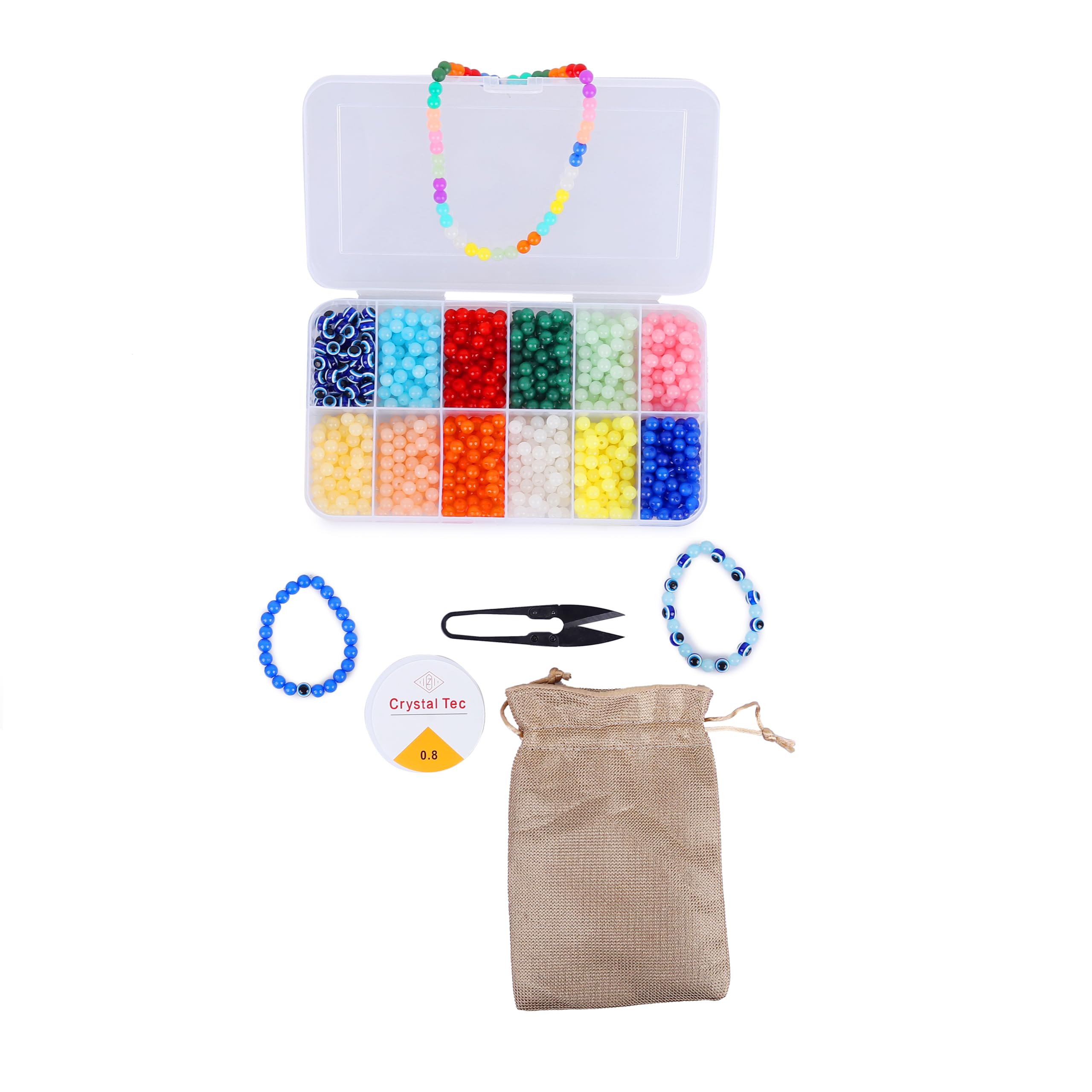 ambitieux Premium 8mm Beads Set with Evil Eye for Bracelet Necklace Jewelry Making kit for Adults with Jute Bag, Elastic and Thread Cutter (8mm with Evil Eye) (B0CX1NJ7XL) Amazon Price History, Amazon Price Tracker