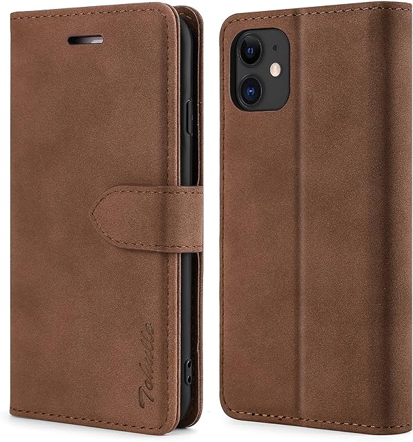 TOHULLE Case for iPhone 11, Premium Leather Wallet Case with Card Holder Kickstand Magnetic Closure Flip Folio Case Cover Compatible with iPhone 11 (6.1 Inch) - Brown