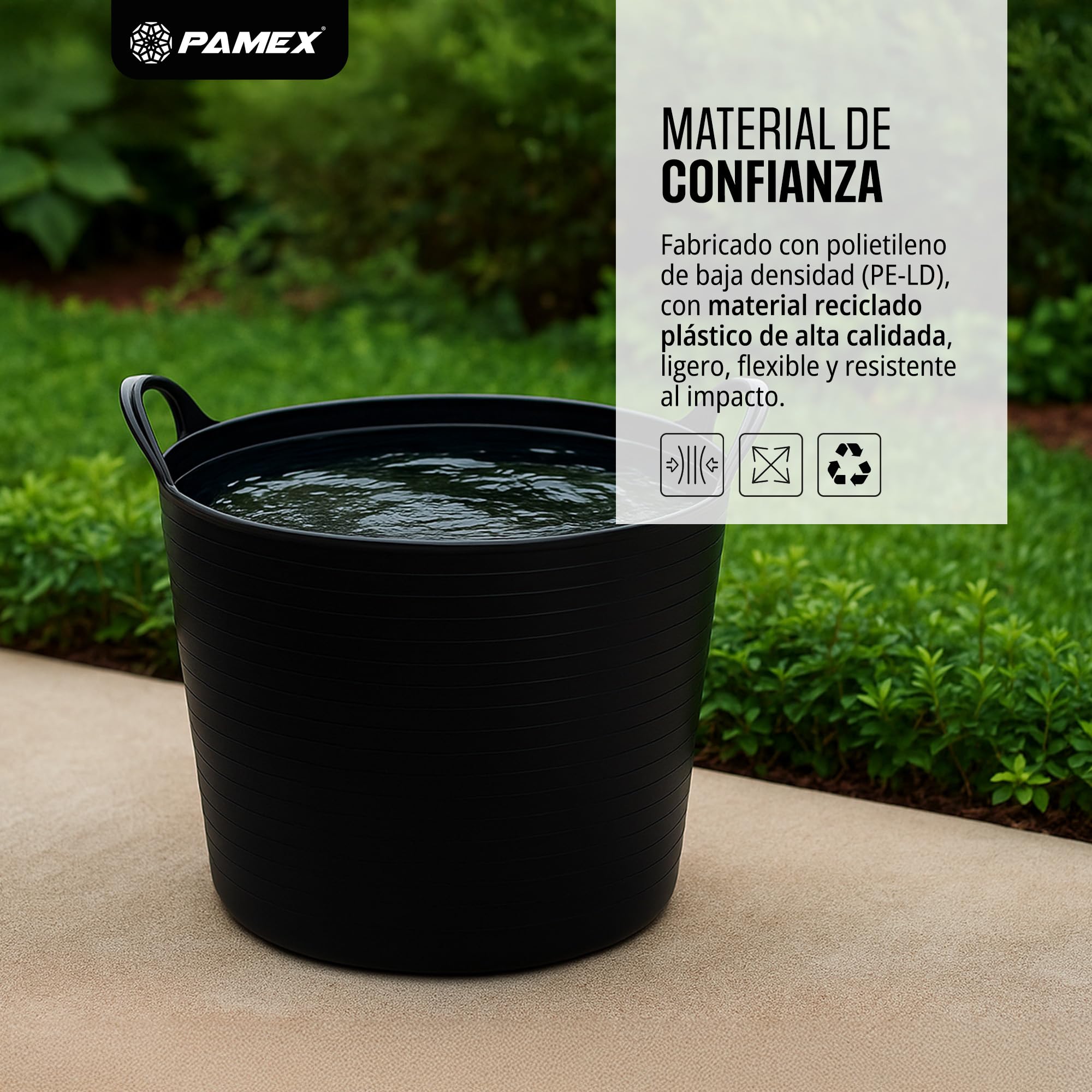 Pamex - Capazo Negro Plástico 26L Flexible Asas Resistentes Cubo Espuerta Trabajo Vendimia 35X35X34cm - 12 Unidades