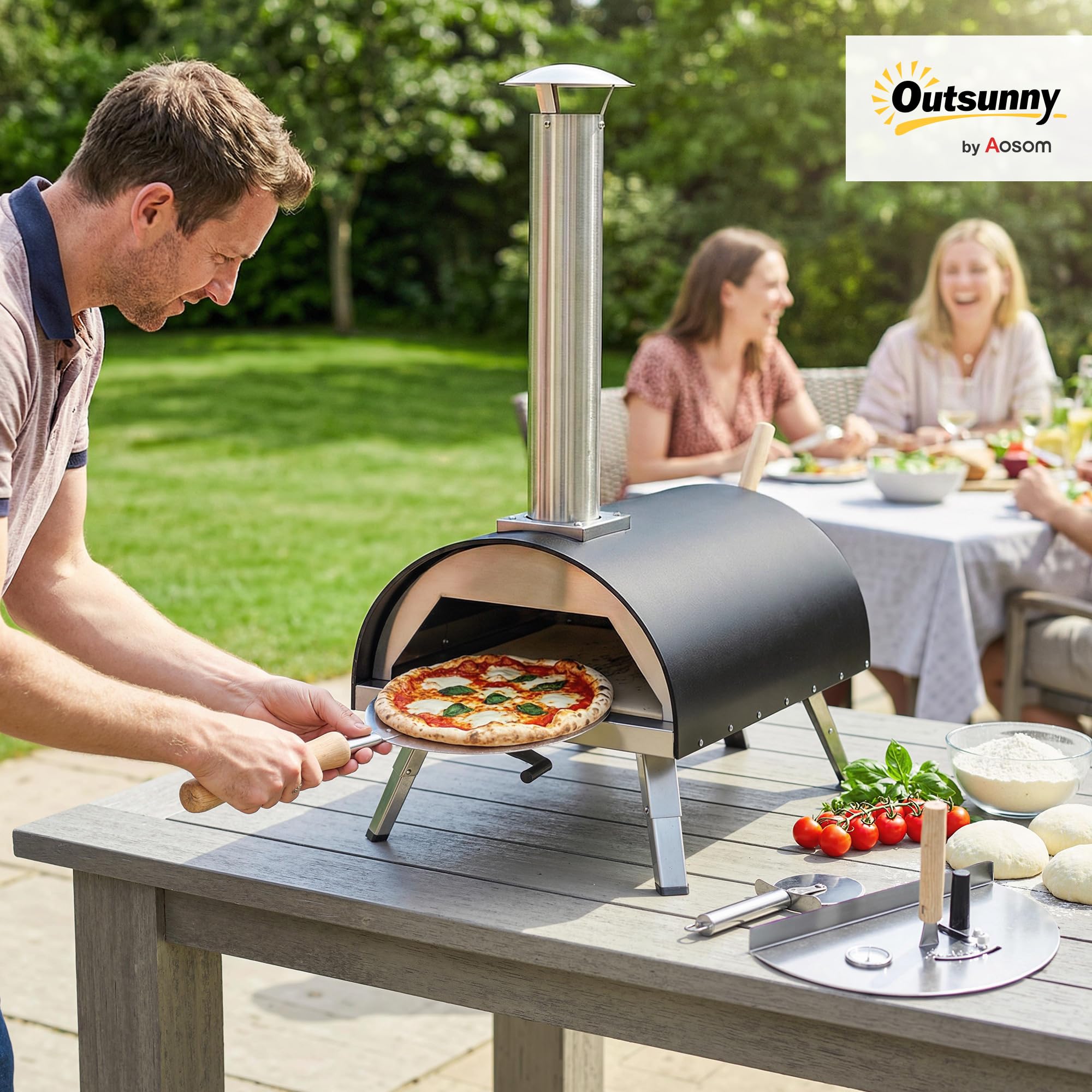 Outsunny 12" Horno para pizza de mesa con piedra giratoria, termómetro