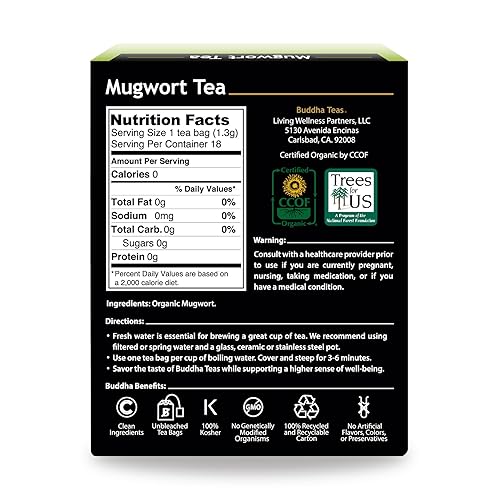 Miniatura 2 de Buddha Teas Té orgánico de Mugwort - OU Kosher USDA orgánico CCOF orgánico 18 bolsas de té sin blanqueador