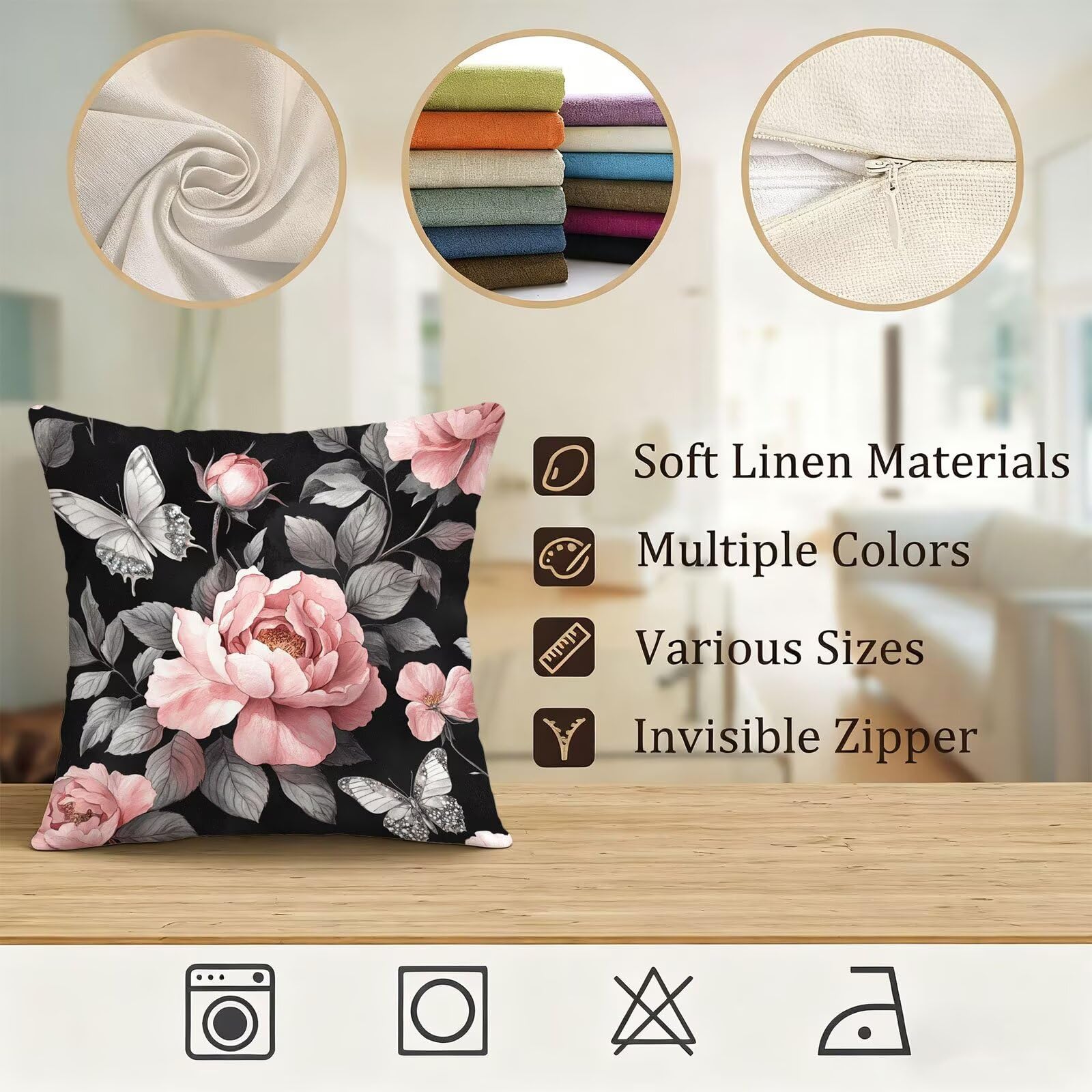 Rose Housse Coussin 60x60 Fleur Taie Oreiller 60x60 Lot de 4 Super Doux Protege Oreiller 60 x 60 Decoration Automne Taie D'oreiller Carrées Coussin Canape, pour Maison Chambre Canapé Chaise E - 84