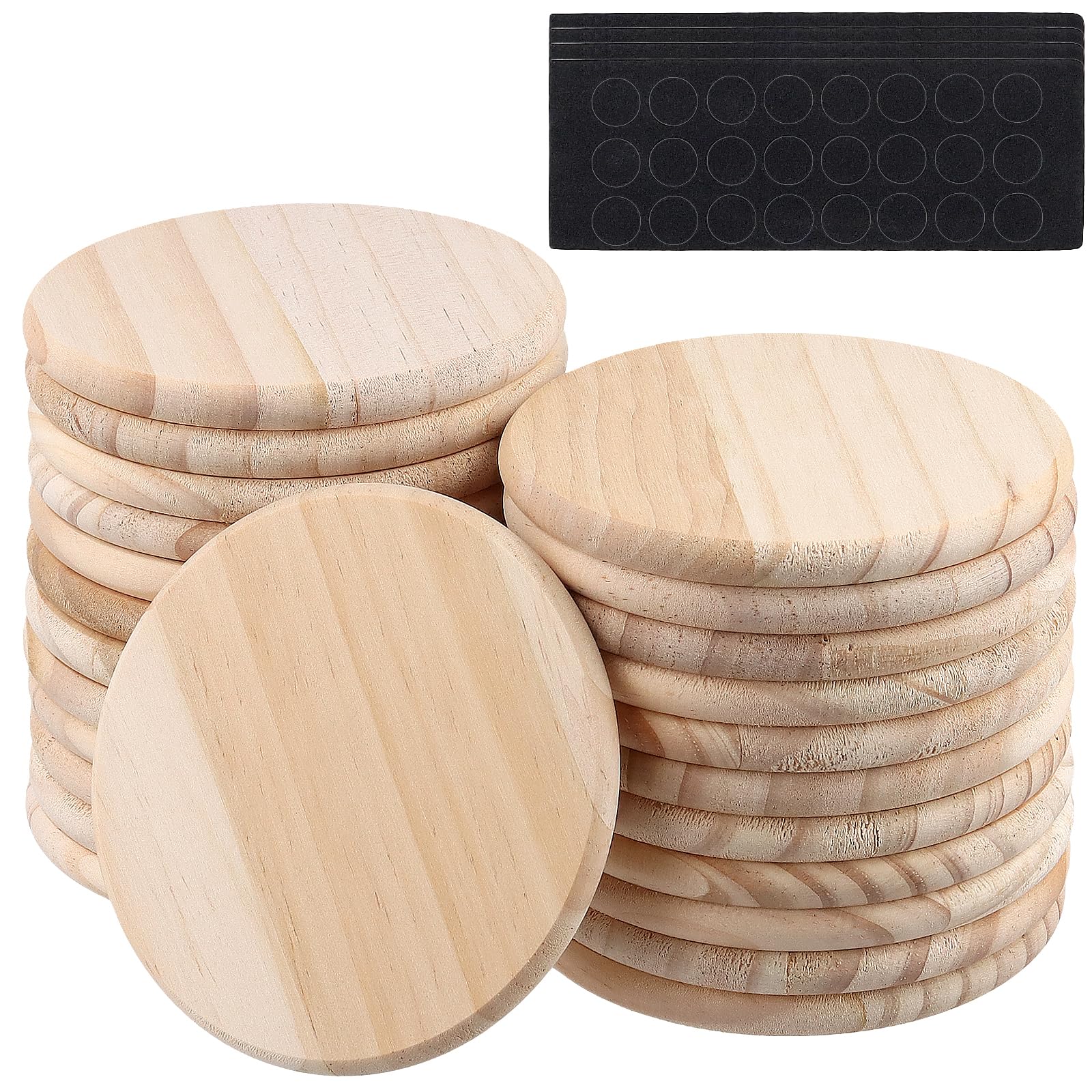 Heihak Wood 24Pcs Unfinished Coasters, 4 Inch En Blanks With Foot Pads, Round En Coaster For Drinks, Drawing, Engraving, Diy Craft