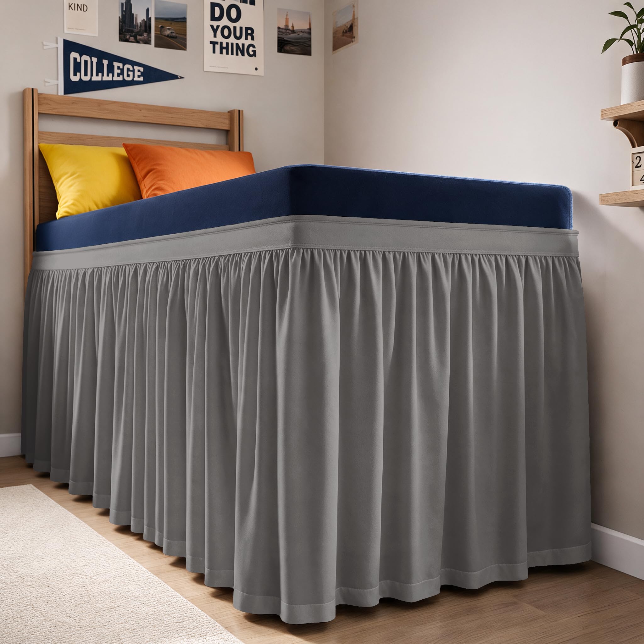 CGK Linens Dorm Room Bed Skirt Full XL - Dorm Essentials - 32" Dark Grey