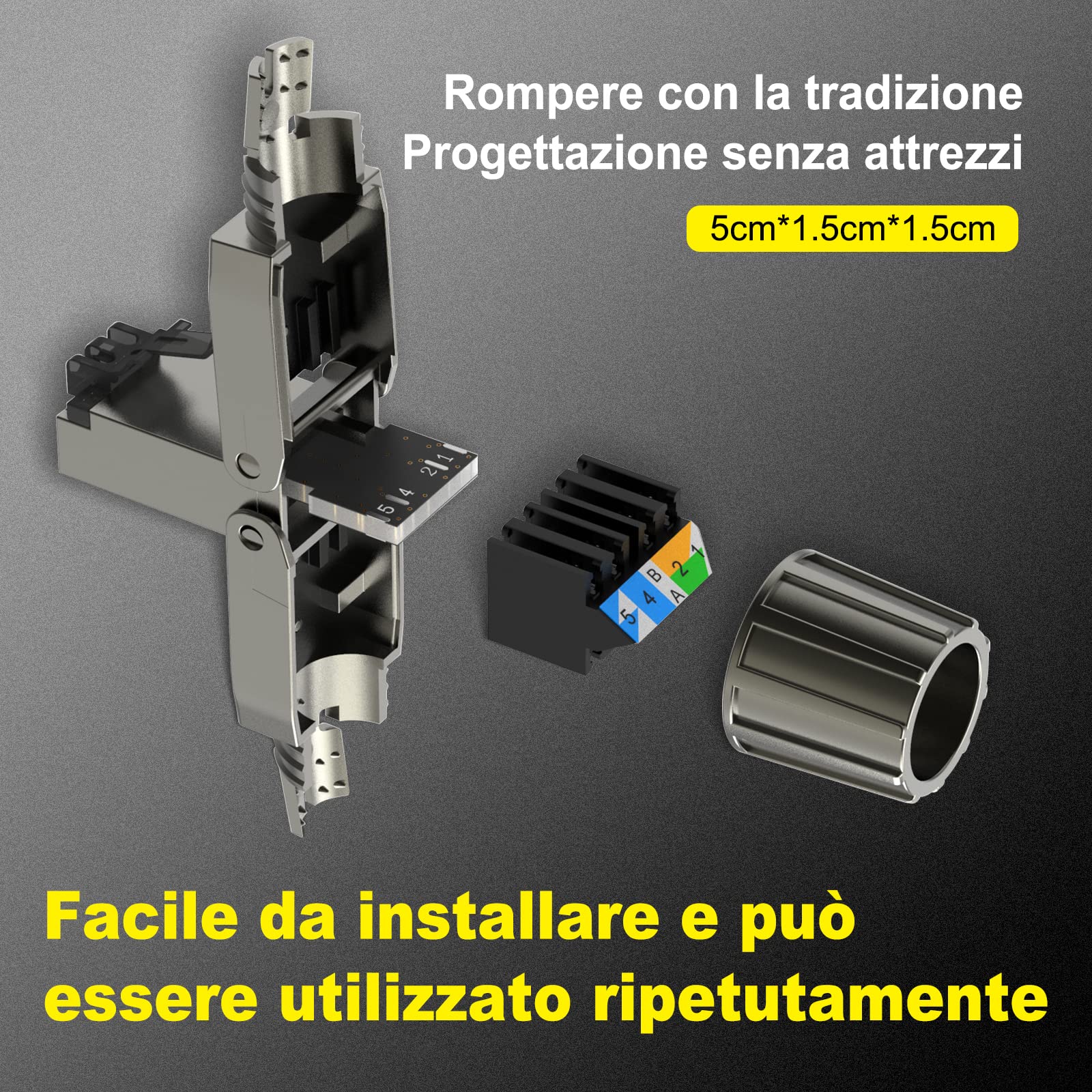 VCELINK Cat 7 Cat6a RJ45 Connettori, Spina di Rete Modulare, 12 Pezzi | Spina RJ45 modulare LSA senza attrezzi PoE, schermata, supporto 10Gbps per cavi rete