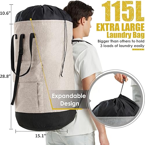Miniatura 3 de Bolsas de lavandería extra grandes y resistentes, bolsa de lavandería de 115 litros para estudiantes universitarios, mochila de lavandería, bolsa de