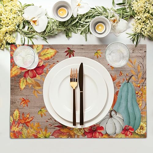 Miniatura 2 de Juego de 4 manteles individuales de eucalipto primaveral, 12 x 18 pulgadas, hojas verdes salvia, mariposa, vintage, rústico, para verano, temporada,