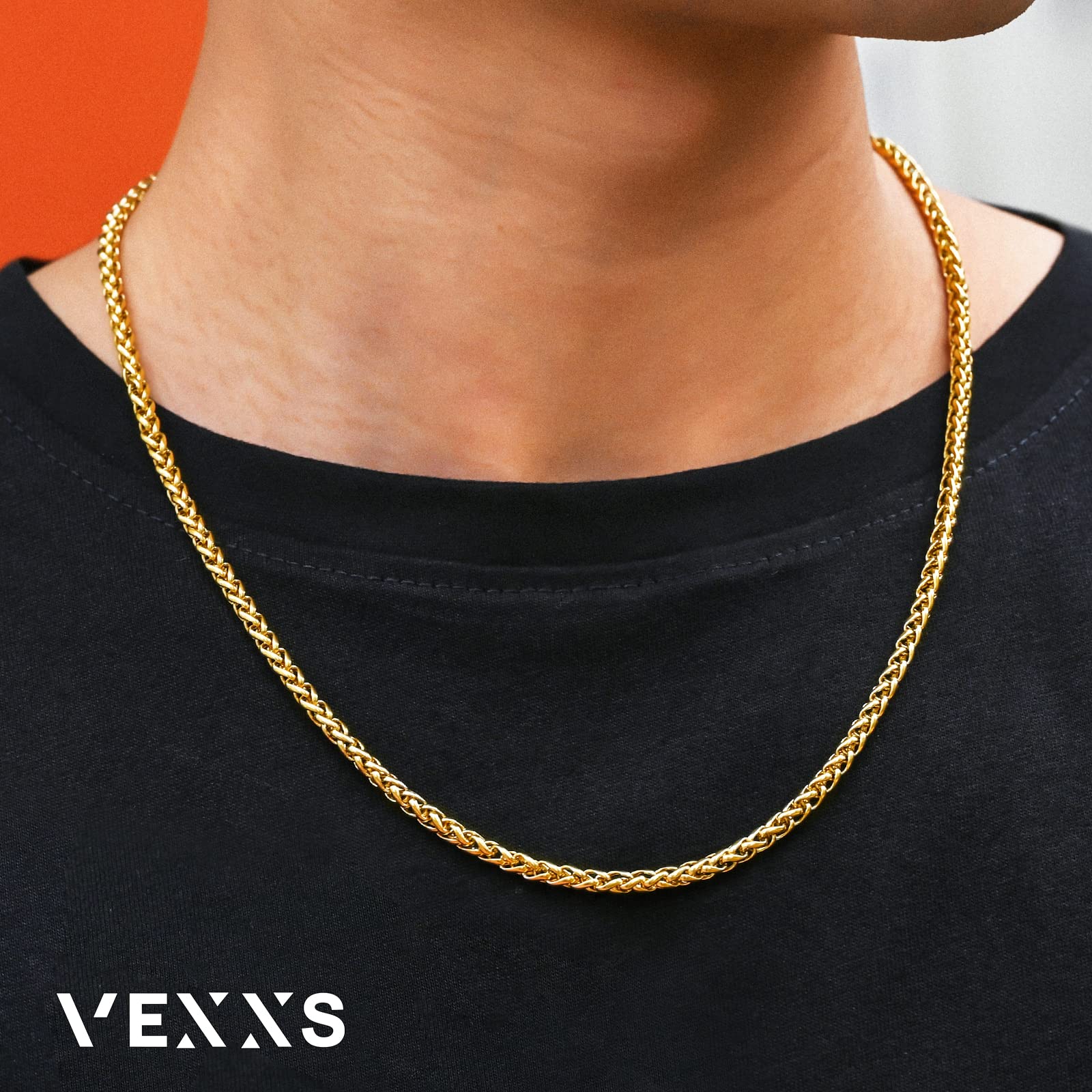 VEXXS Gliederkette Herren Goldkette,18K Gold Vergoldet Herren Kette, 3/4mm halskette für Männer,Schmuck Geschenk,46-66cm