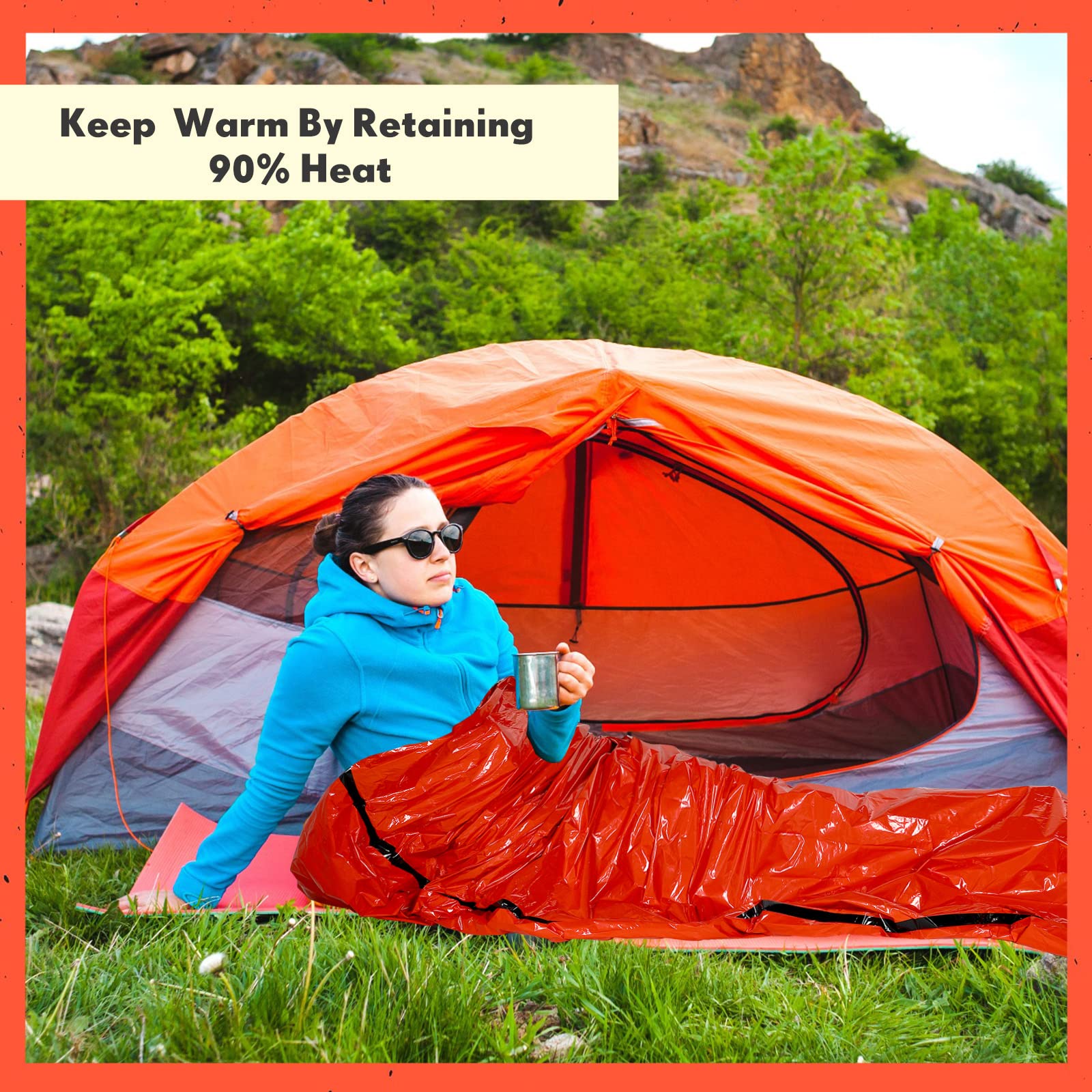 Qunclay 12 Set Emergency Sleeping Bag Survival Bivvy Sack Blanket with Whistles Lightweight Portable Thermal Survival Bag Thick Tent with Hood Extension Nylon Stuff Sack for Camping