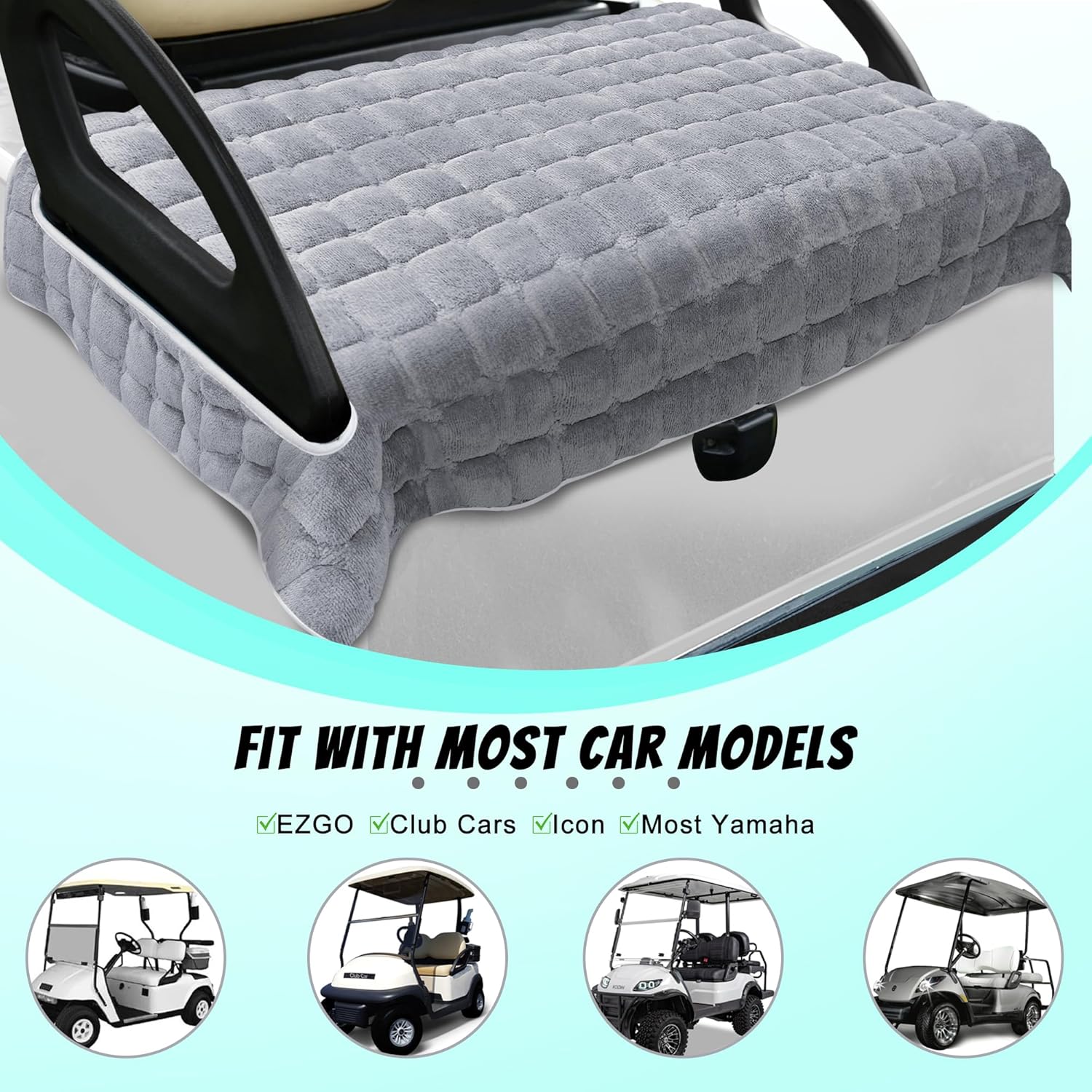 YOKYHOM Golf Cart Seat Covers, Extra Thick Deep-Pile Seat Towel Blanket with Non-Slip Backing for Warmth, Fits EZGO, Club Car, Yamaha and More 2 & 4 Passenger Carts, 50"x27.5", Light Gray