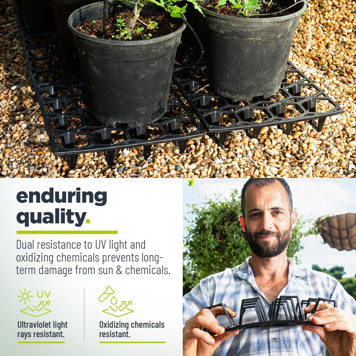 Plant Riser – Modular Pot Spacer for Grow Bags, Planters & Containers – UV-Resistant Drainage Tray for Airflow, Root Health & Cleaner Surfaces (Standard Black, 10 Pack)