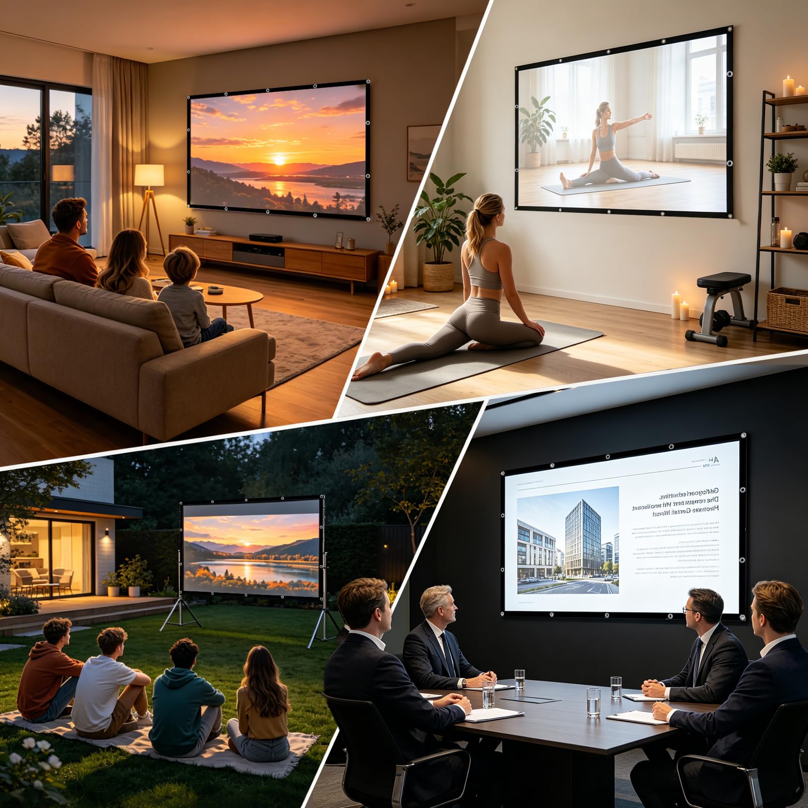 Schermo per proiettore pieghevole da 100", 16:9, double face, 4K, HD, con occhielli di fissaggio, ganci autoadesivi e corde da 5 m, portatile, lavabile, per home theater, ufficio, campeggio