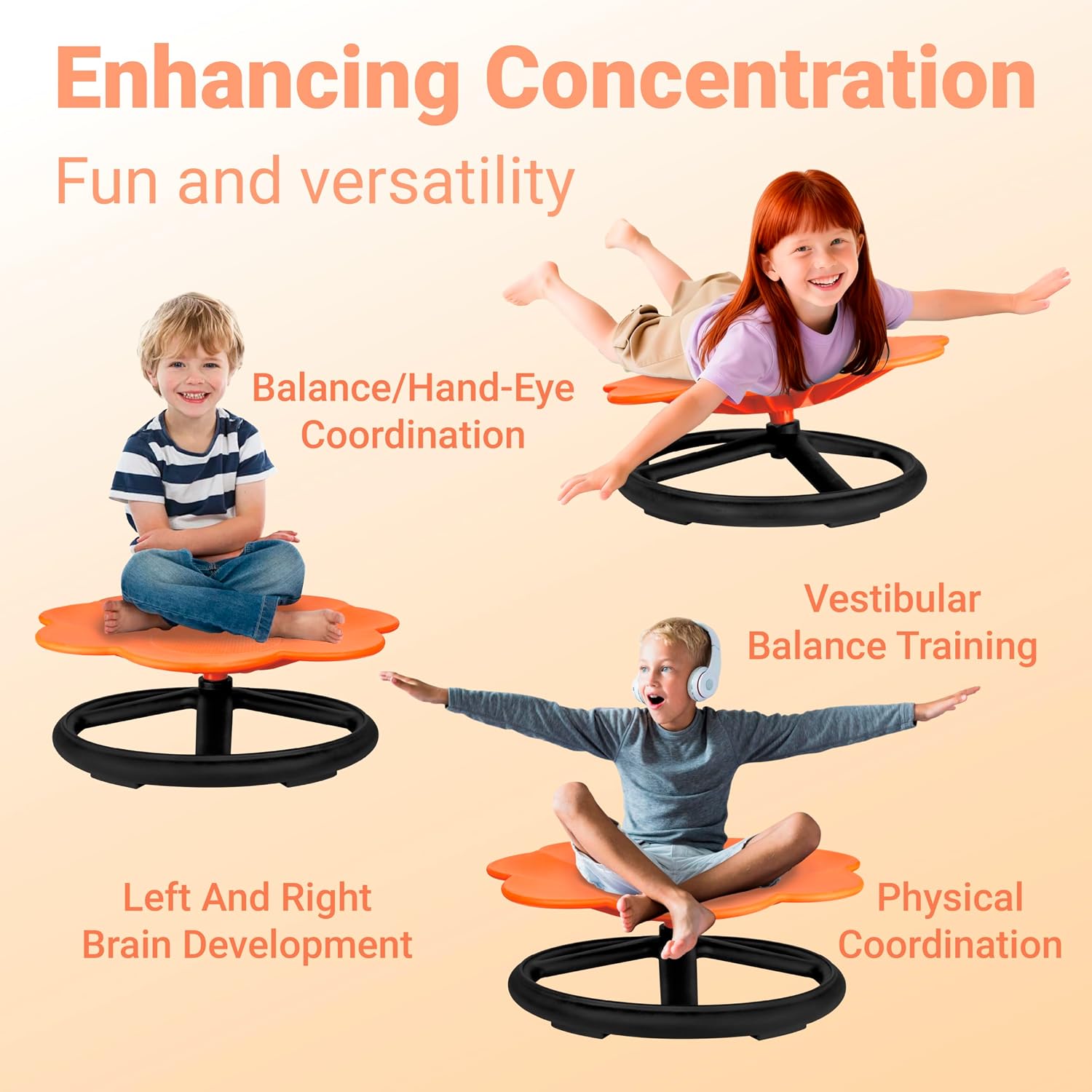 Spinning Chair for Autistic Kids, Sensory Spinning Chair for Kids & Toddlers, 220LBS Capacity, Safe Non-Slip Spin Chair with Handle, Sensory Chair for 3-8 Ages Autism & Special(Orange Flower)