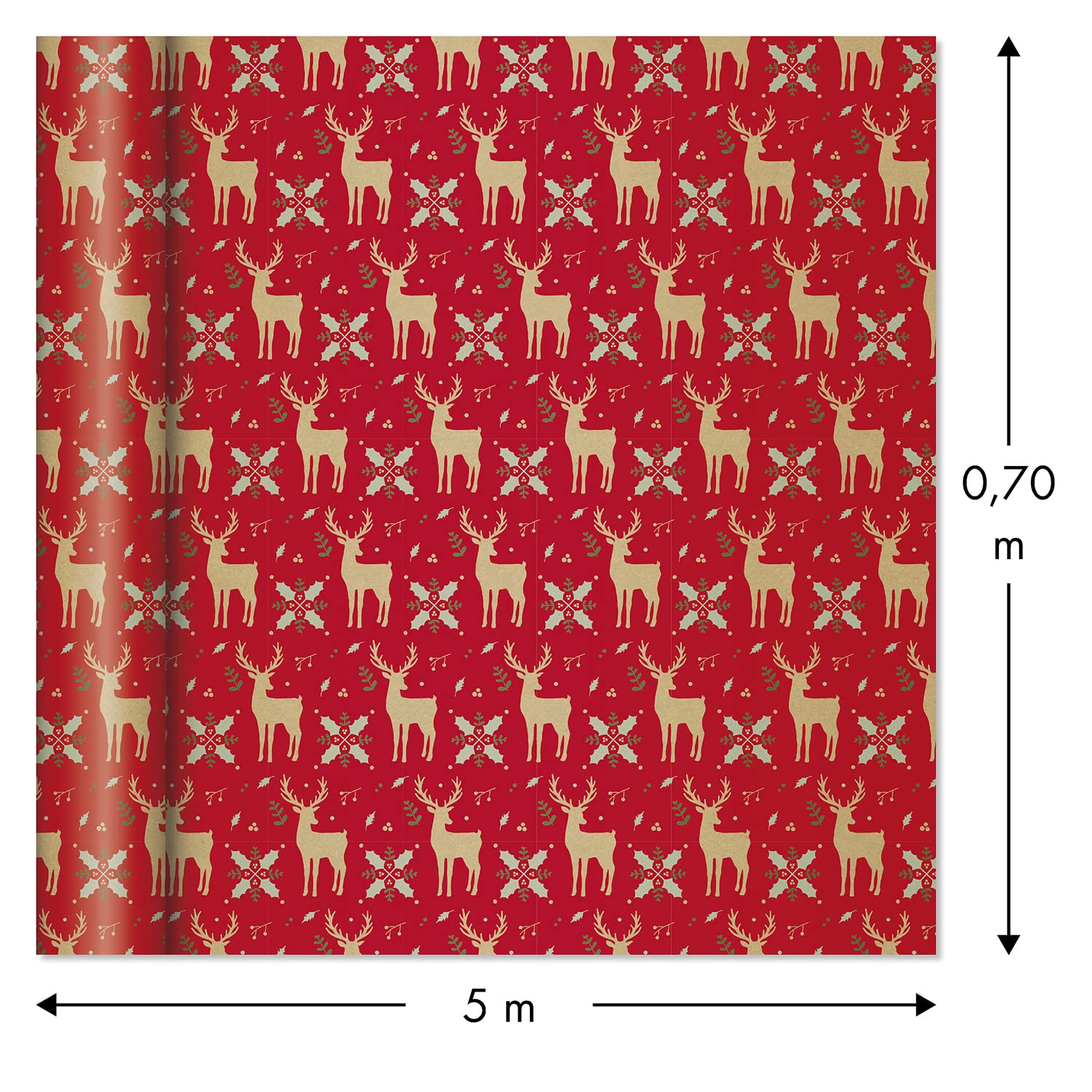 Clairefontaine 223877AMZC- Un Carton De 10 Rouleaux De Papier Cadeau - Papier Kraft 70g - Dimensions : 5x0,70m - Motif : "Lovely Home Red", Fêtes de Noël