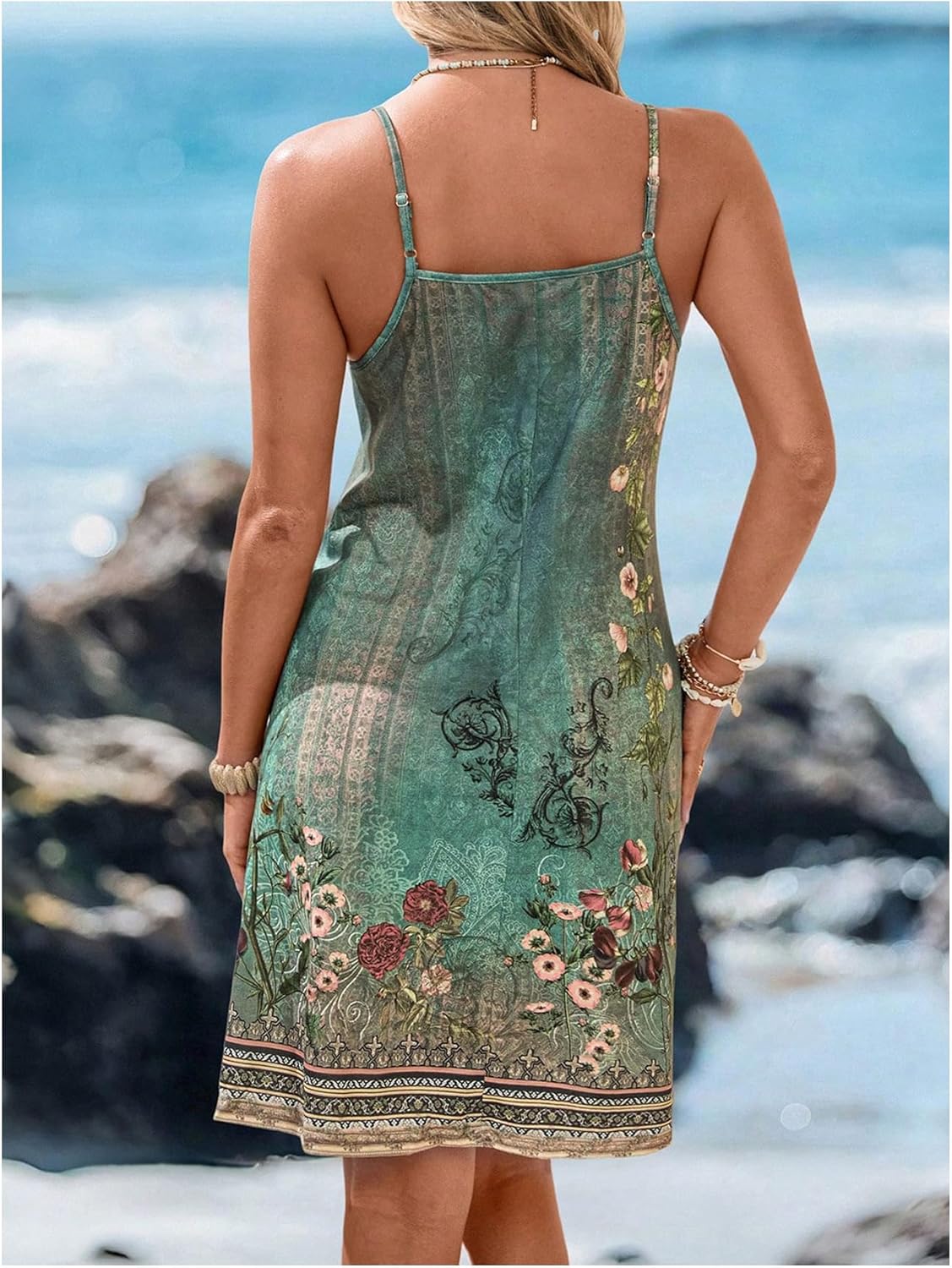 Floerns Women's Boho Floral Short Cami Dress Summer Spaghetti Strap Beach Vacation Dresses - Image 3