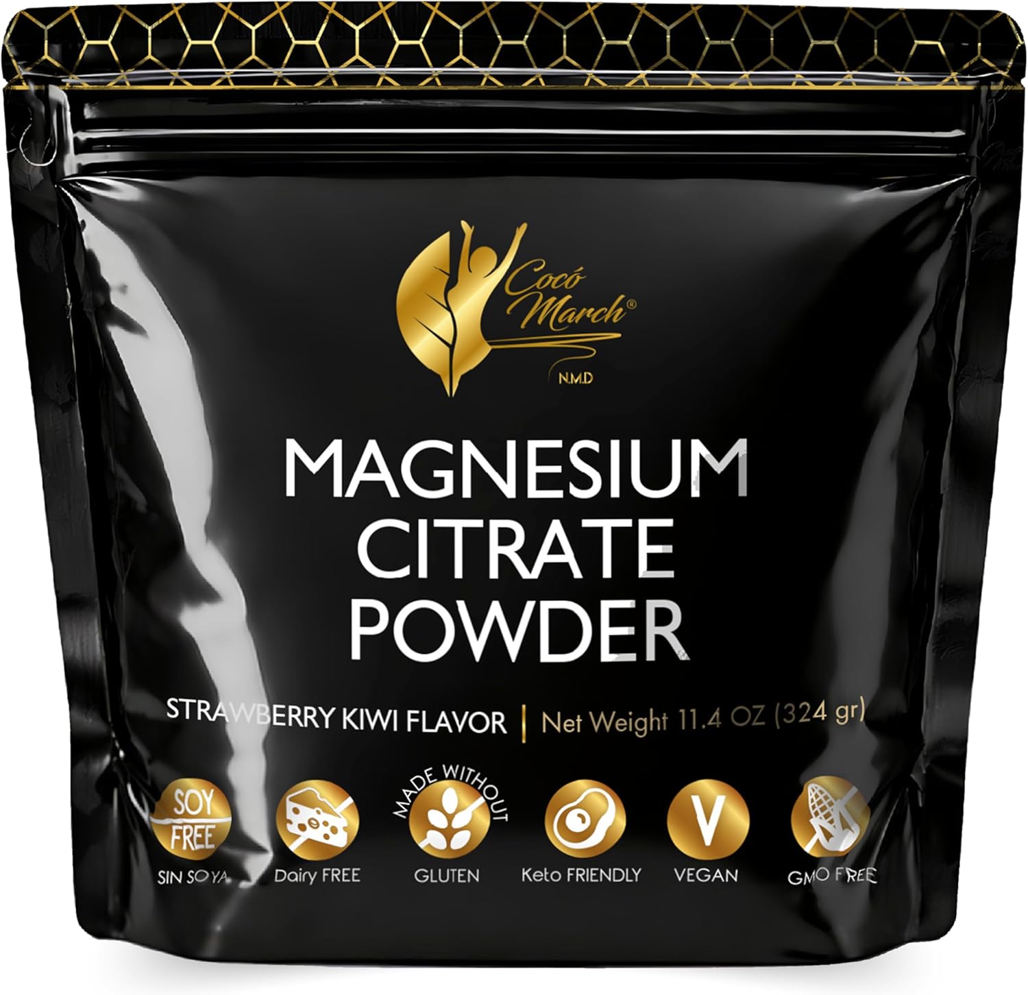 Cocó March N.M.D Magnesium Citrate Powder – Magnesium Supplement for Sleep & Relaxation, Digestive & Brain Support – Vegan, Gluten Free, Keto Friendly & Non-GMO – Strawberry Kiwi Flavor, 45 Day Supply