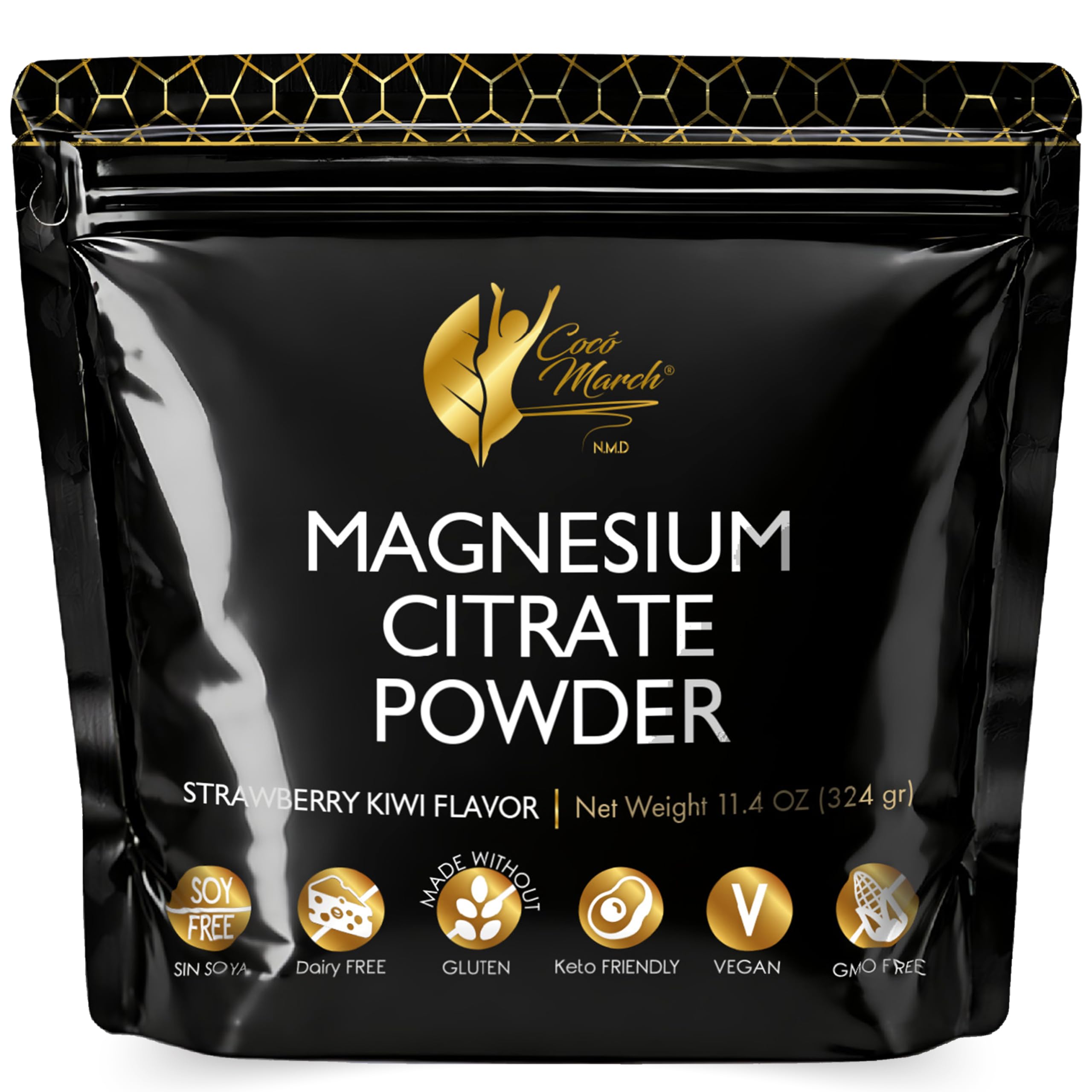 Cocó March N.M.D Polvo de Magnesio Rosa – Favorece el sueño reparador, la relajación y la función cerebral – Suplemento vegano sabor fresa, apto para dieta keto – 45 raciones
