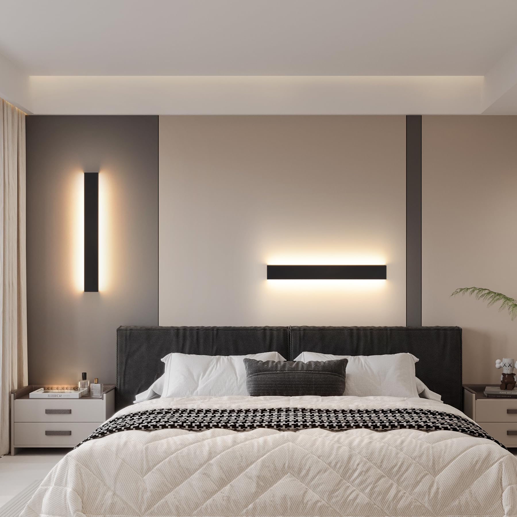 KUKAK LED Aplique pared Interior iluminación,20W 3000K/4000K/6000K Lampara de Pared,Moderno Apliques Pared,220V Luz Pared Aluminio para Salón Dormitorio Sala Pasillo Escalera,IP20 66CM Negro