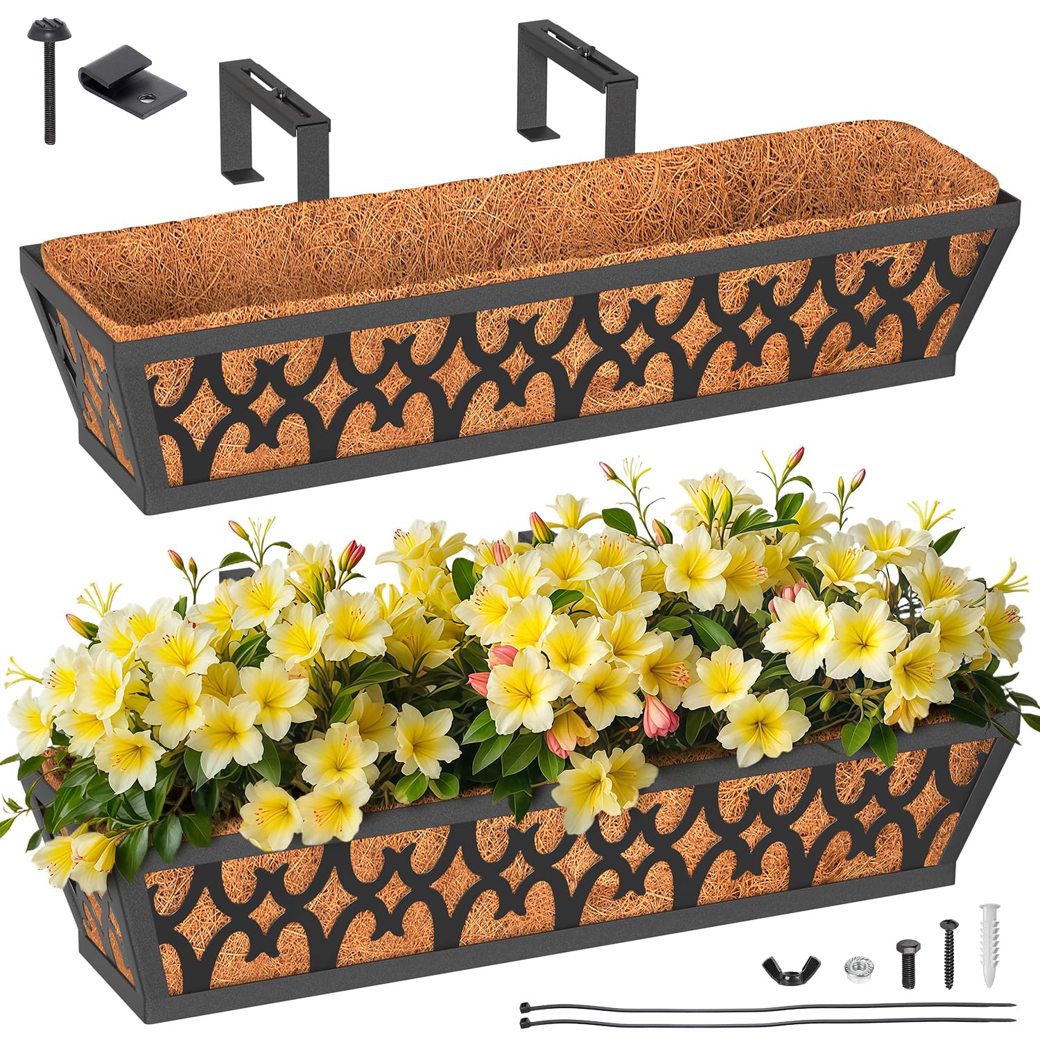 TPHUC 2-Pack 24IN Window Box Railing Hanging Planter Coco Liner Basket, S3