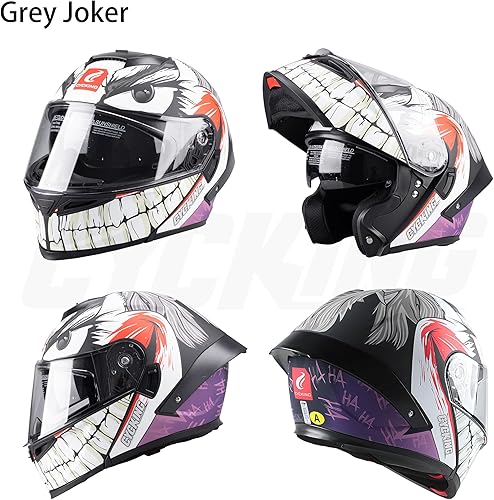 Miniatura 9 de Casco de motocicleta con visera completa, casco de cara completa con visera doble para hombres, mujeres y adultos con protector solar ahumado,