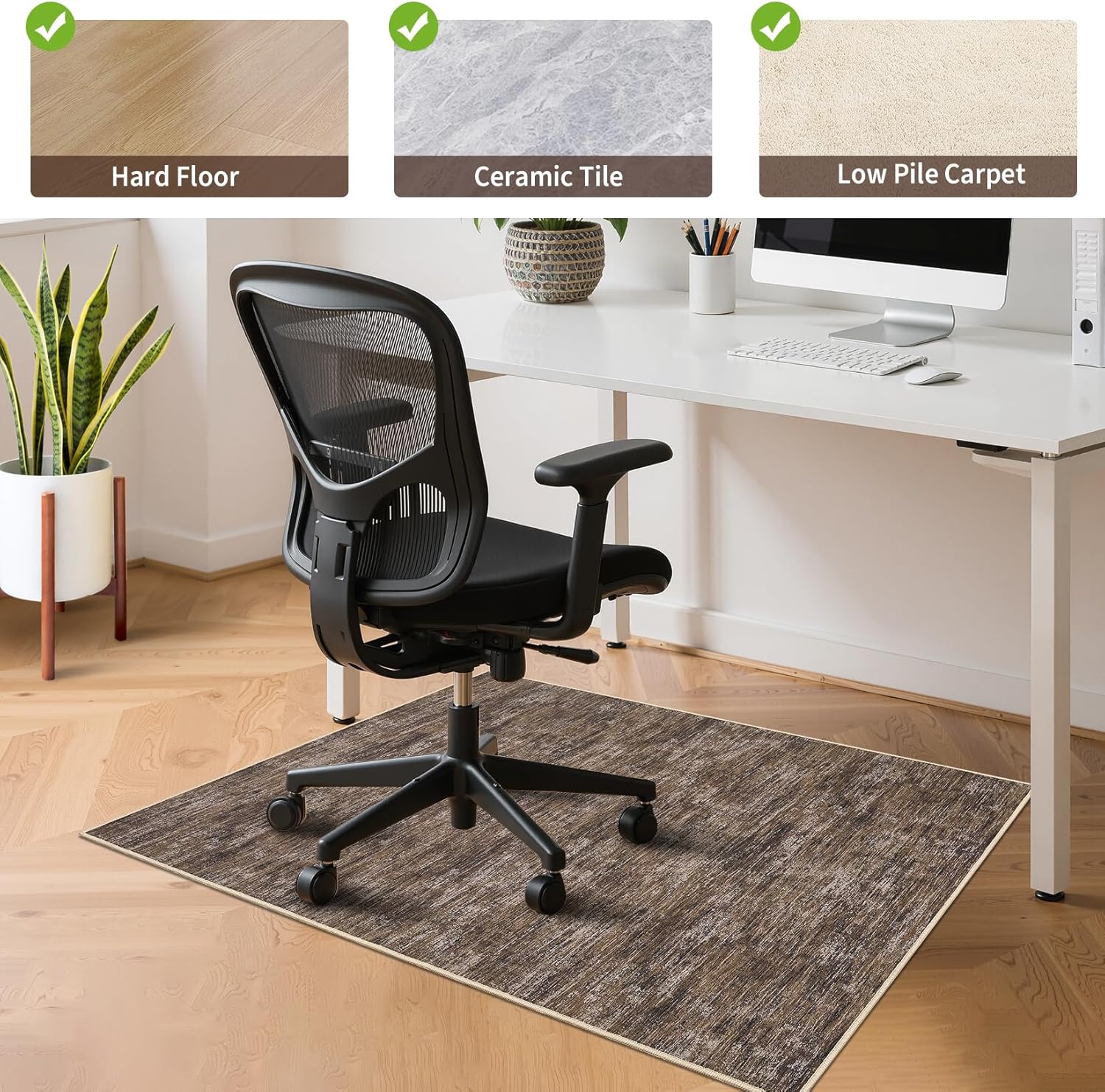 RUGSREAL Office Chair Mat for Hardwood Floor & Tile, 36x48 Heavy Duty Office Rug Pad for Rolling Chairs, Noise-Reduced Easy-Glide Office Protective Rug Under Desk for Study, Modern Solid, Brown