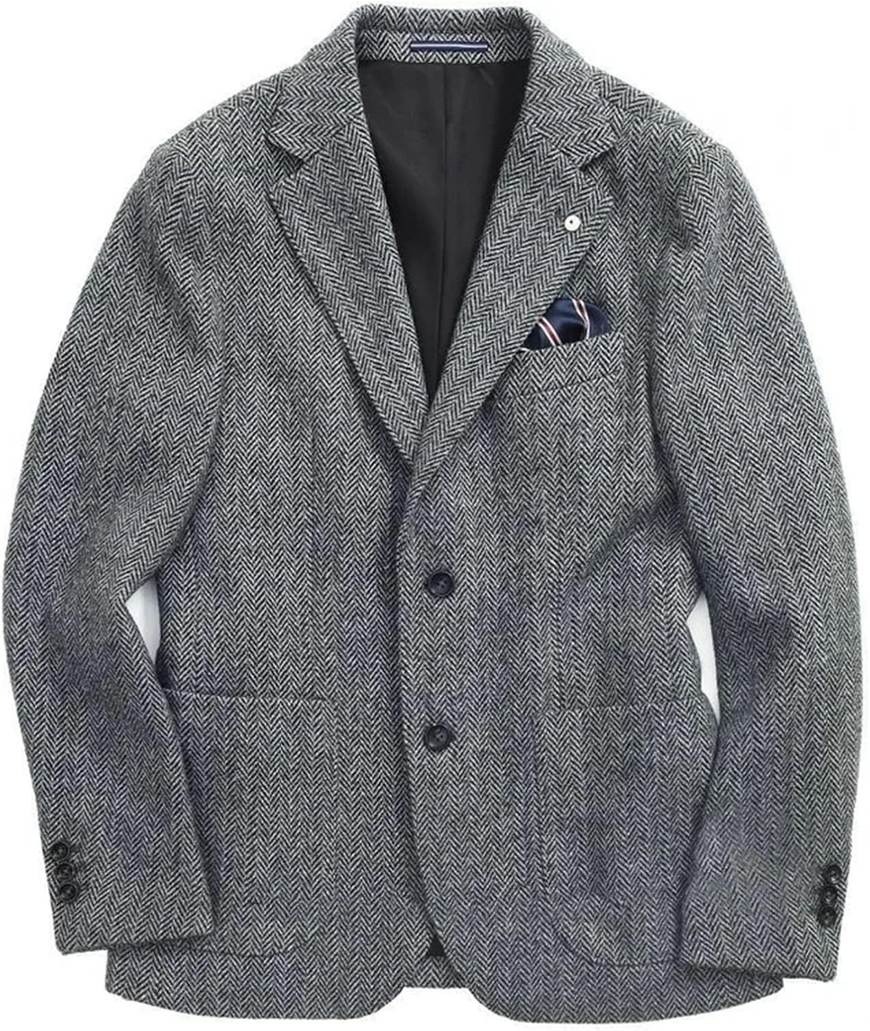 Mens Wool Tweed Winter Suit Blazers Single Breasted Suit Jacket Formal Fashion Notch Lapel Herringbone Coat