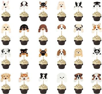Set of 24 Puppy Cupcake Toppers Dog Adoption Pet Birthday Party Cake Decoration Supplies