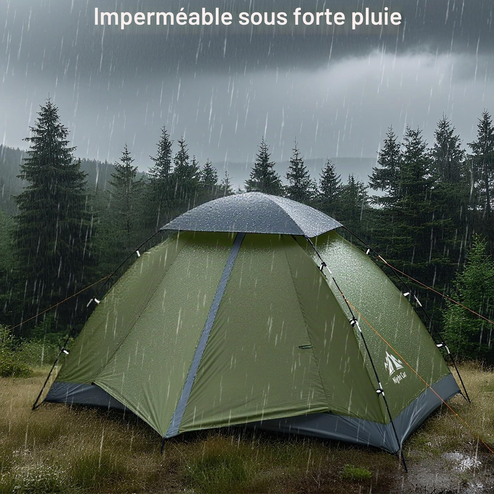 Night Cat Tente de Camping familiale pour 2 Personnes avec Double Couche imperméable et 2 Portes Installation Facile