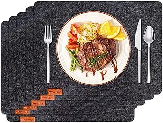 wortek Edles Platzset Filz 6er Set, Tischsets Abwaschbar, Platzdeckchen Tischuntersetzer Untersetzer Teller - Filzuntersetzer Tischunterlage Untersetzer Filz Teller Untersetzer Dunkelgrau 44x32 cm