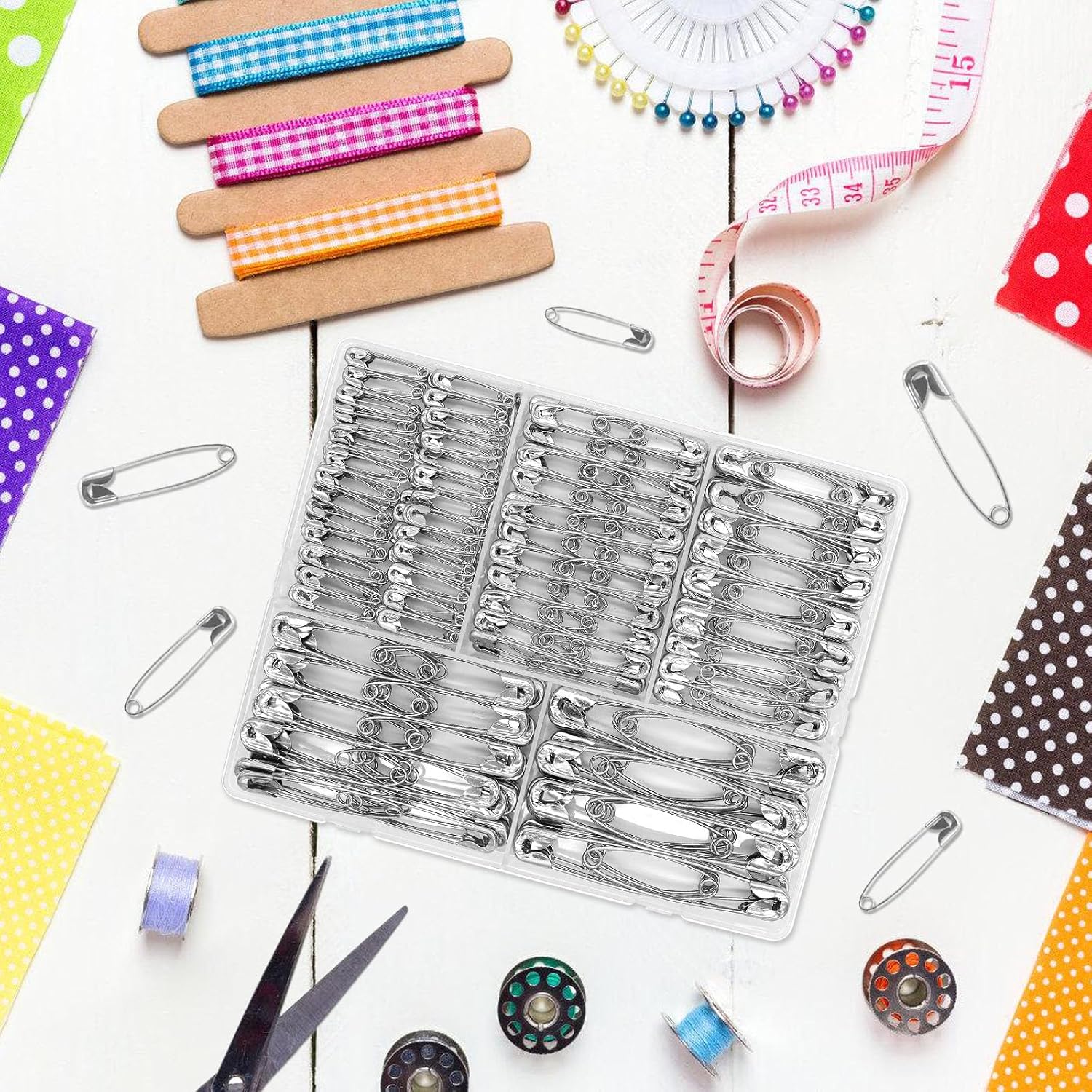400 Pcs Safety Pins Assorted Sizes,5 Different Size Nickel Plated Steel Small & Large Heavy Duty Safety Pins Bulk for Clothes Rust Resistant Safety Pin for Clothes,Jewelry Making,Sewing Craft