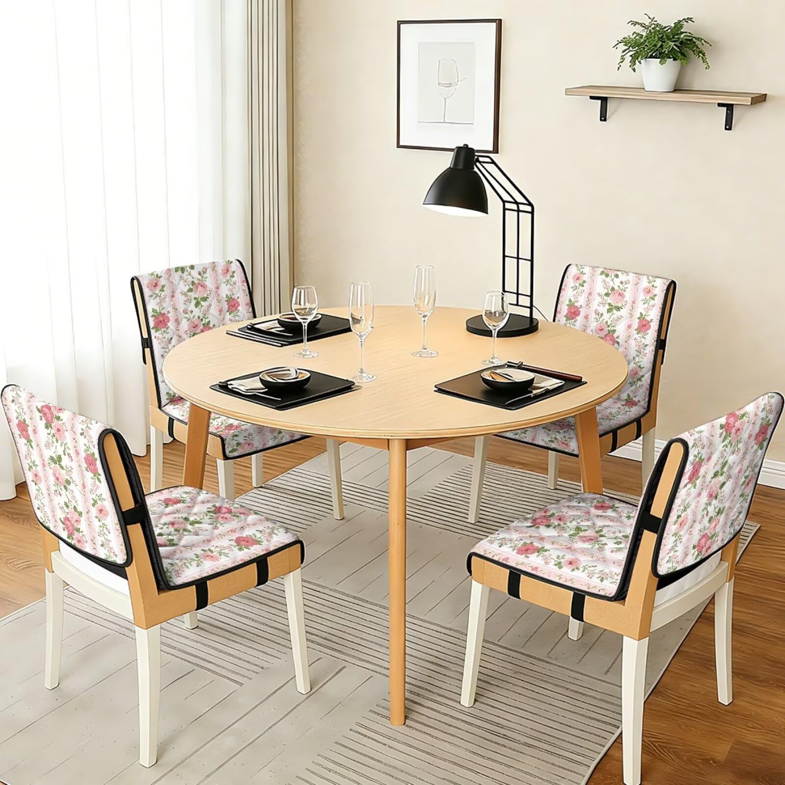 4 fodere per sedie da pranzo, elasticizzate, trapuntate, rimovibili, lavabili, imbottite, con fascia elastica, per cucina, colore: rosa e bianco