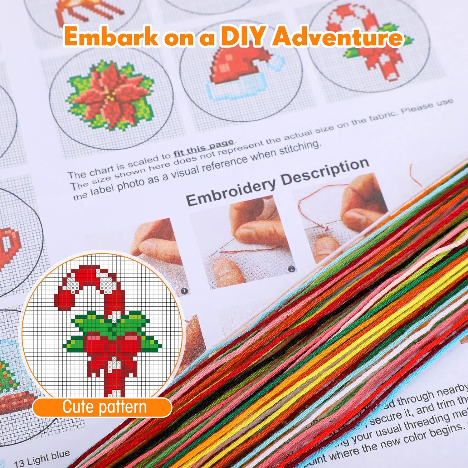 Timgle 36 Pcs Christmas Cross Stitch Kit 18 Patterns Ornament Embroidery