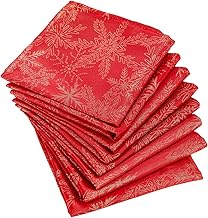 Celebright Christmas Pack of 8 Napkins - Square 17 x 17 Inches (43 x 43 cm) - Ideal Xmas Dinner Table Decorative Settings - Metallic Blizzard Snowflake Embossed Design - Red & Metallic Gold
