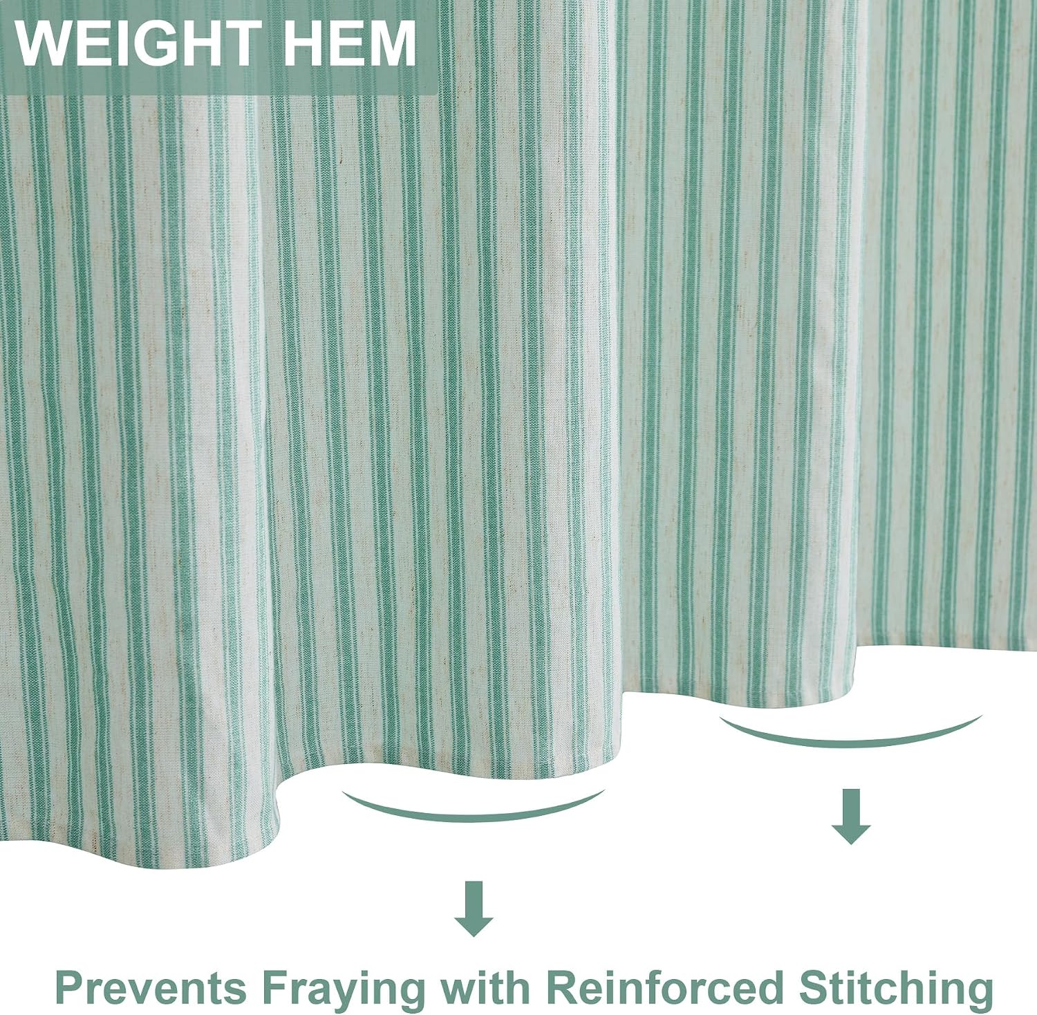 PROCIDA Green Striped Shower Curtain-Ticking Striped, 72x72 Inch Yarn Dyed Linen Blend Cloth Fabric Bathroom Curtain with 12 Metal Hooks, Bath Curtain for Modern Farmhouse Bathrooms