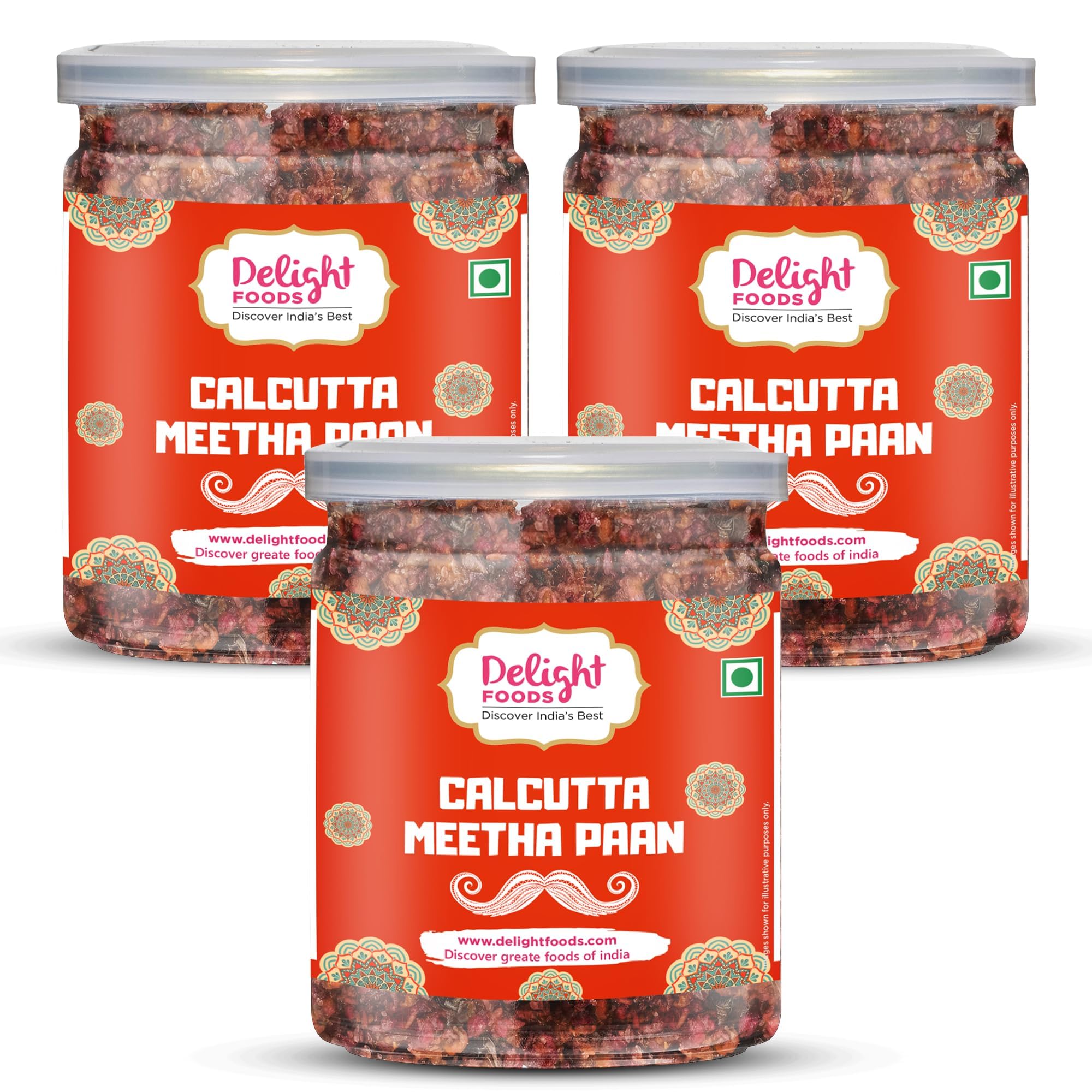 Delight Foods Premium Calcutta Meetha Paan Mukhwas Mouth Freshener, 600gms (200g x 3) | Without Supari |Sweet Paan Hygienically Packed Jar | Traditional Mukhwas