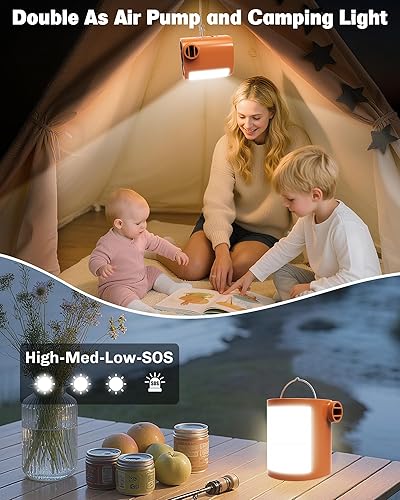 Miniatura 4 de Bomba de aire portátil para inflables, mini inflador eléctricorecargable con luz de campamento de 3 modos, 6 boquillas, 400 lmin ultrarrápida para