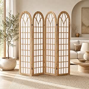 4 Panel Shoji Room Divider Folding Privacy Screen Light Brown