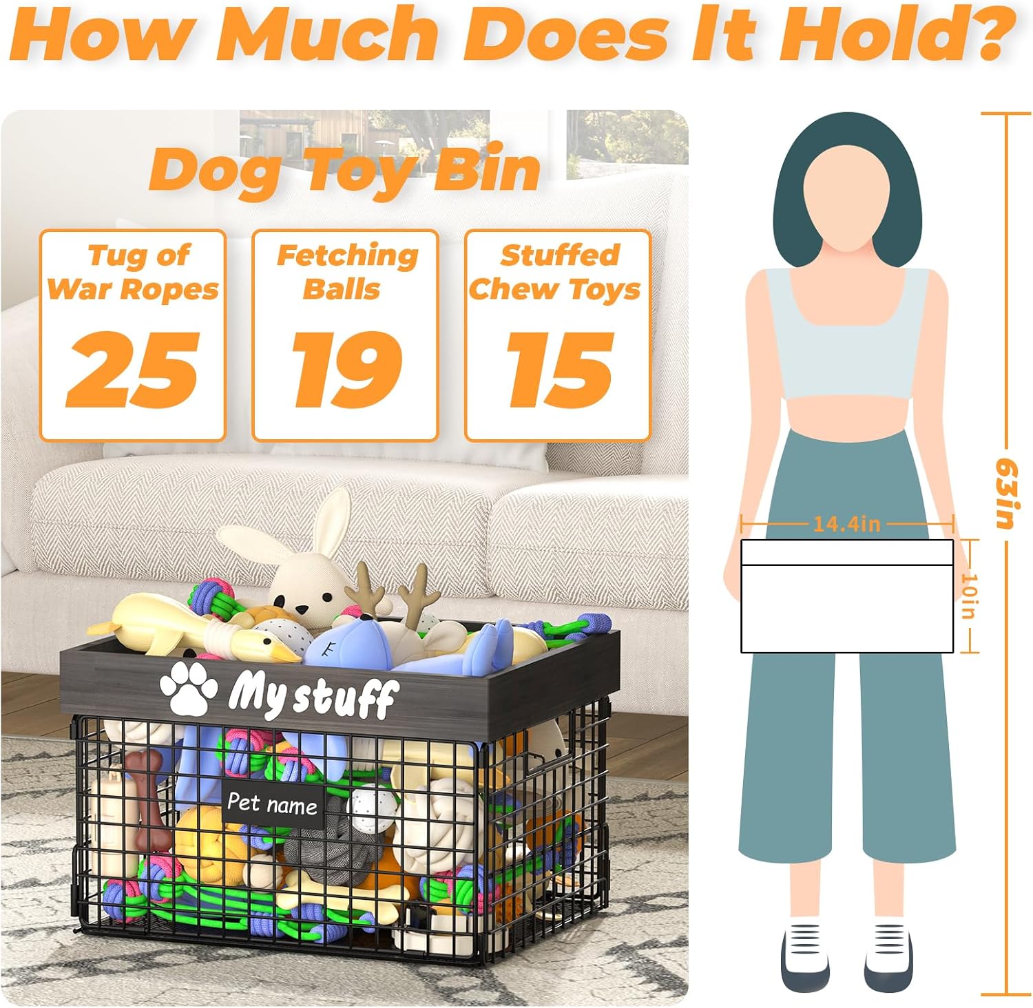 Dog Toy Bin Toy Basket Metal Storage Box with Handles Dog Organizer Chew-Proof Dog Toy Box Blankets Leashes Chest Puppy Dog Toy Storage Wood Metal Container Home Decor Pet Toys Dog Cat
