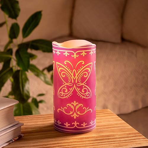 Miniatura 2 de State & Water Miracle Encanto - Bombilla LED parpadeante sin llama, pilar de cera de vela de mariposa, 6 x 3, pilas incluidas (verde)