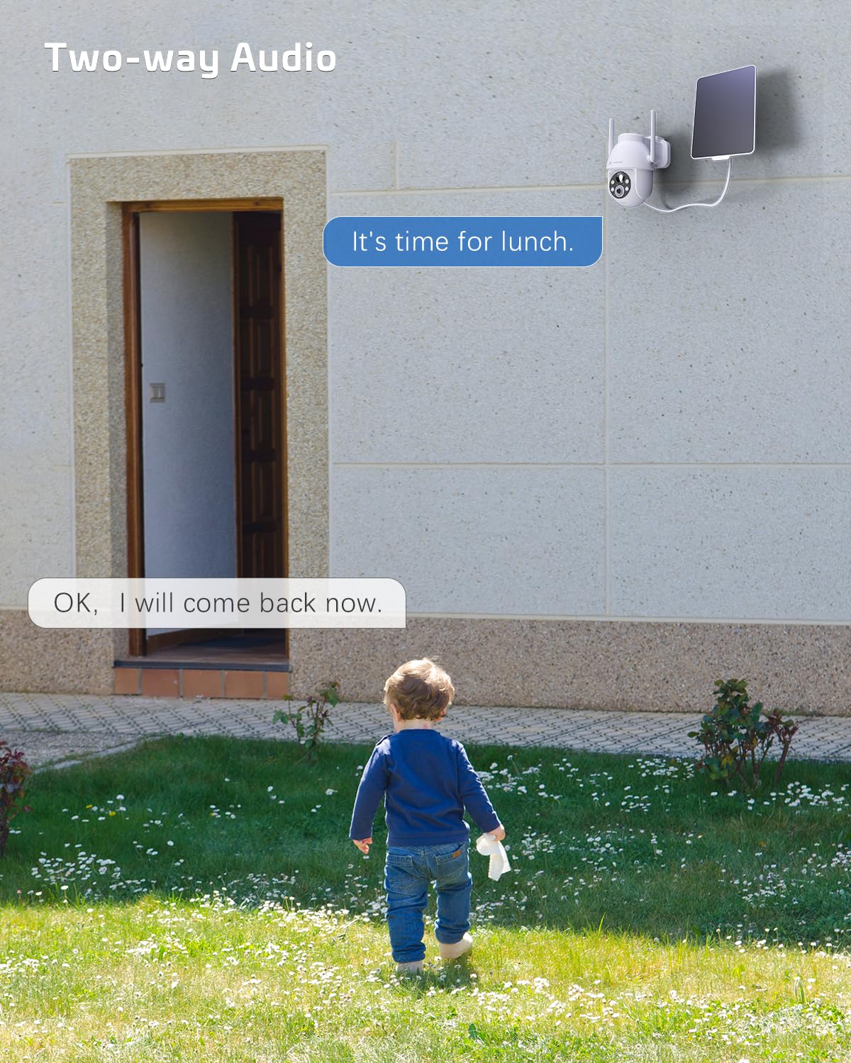 COCOCAM Kamera słoneczna Zewnętrzna bezprzewodowa, Kamery bezpieczeństwa 2K PTZ Wi-Fi 2,4 GHz Kamera monitorująca CCTV, Detekcja ruchu AI/Kolorowy noktowizor / 2-kierunkowe audio (1, Biały)