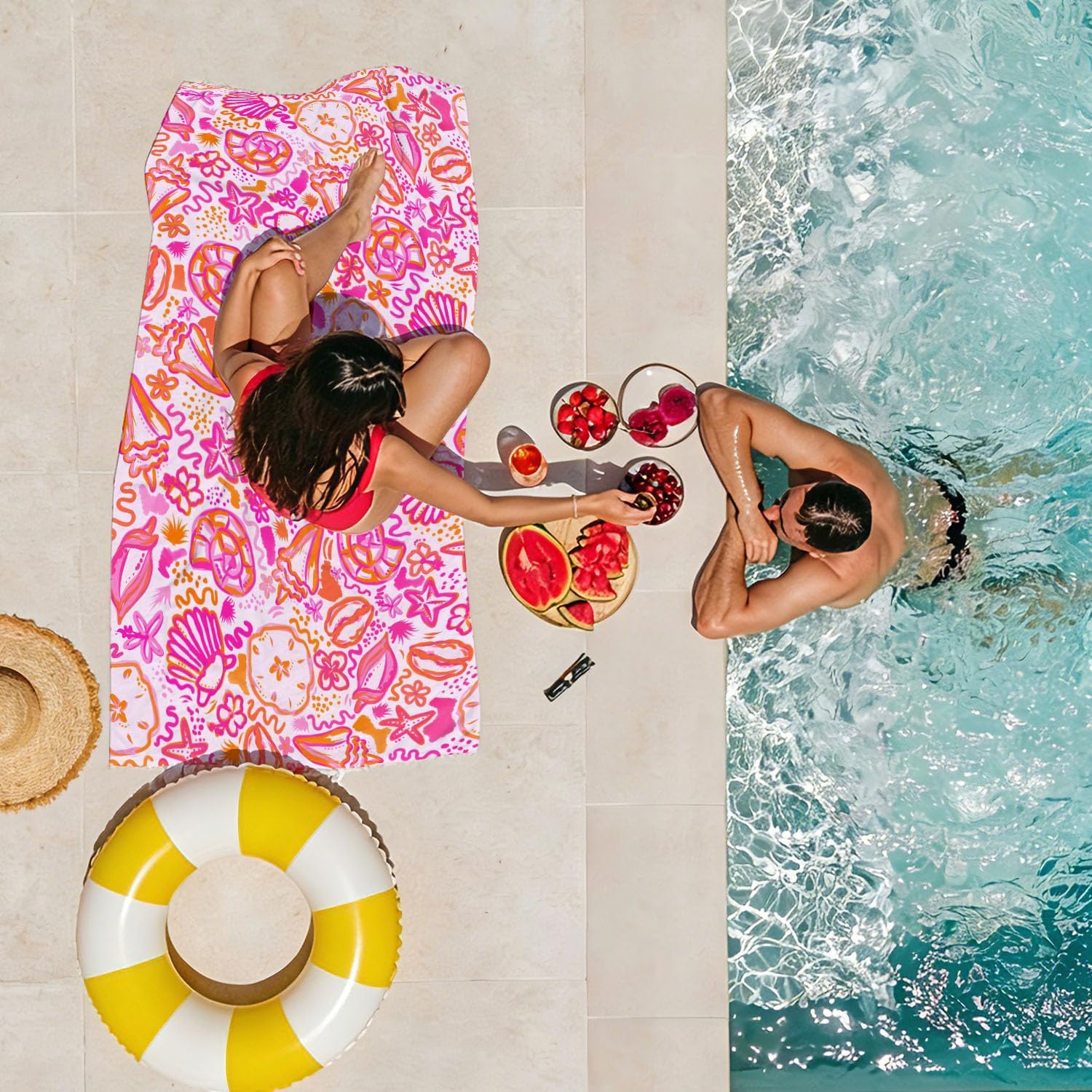 Pastel Preppy Summer Coastal Seashell Beach Towel 30x60 Inch | Large Sand Free Towel, Pink and Orange Coastal Ocean Seashell Quick Dry Towel for Beach Camping Swim Pool Gym Sports Yoga
