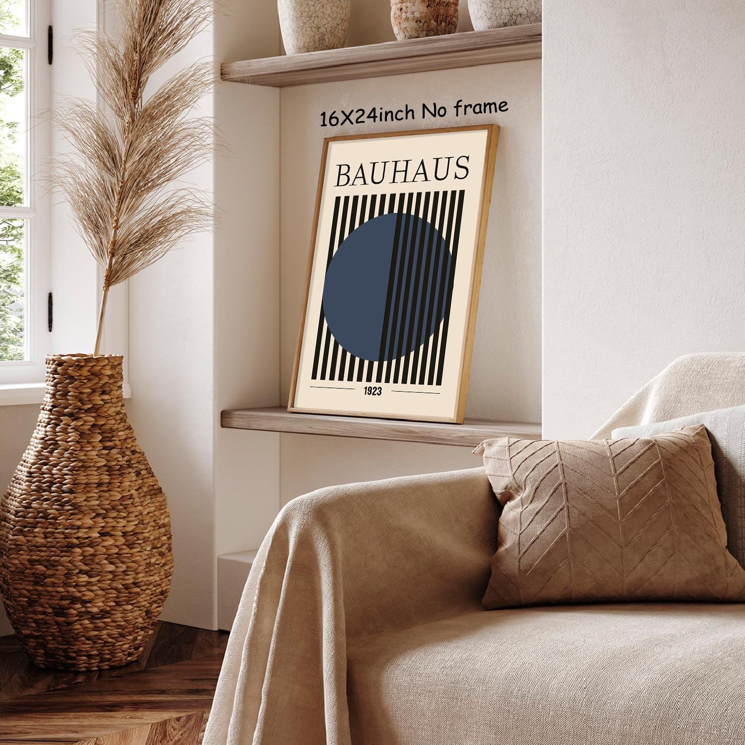 Bauhaus Abstract Geometric Wall Art Bauhaus Exhibition Poster Blue Geometric Pictures Abstract Minimalist Painting Mid-Century Modern Artwork Retro Minimalist Poster Blue Beige Prints 16x24in No Frame