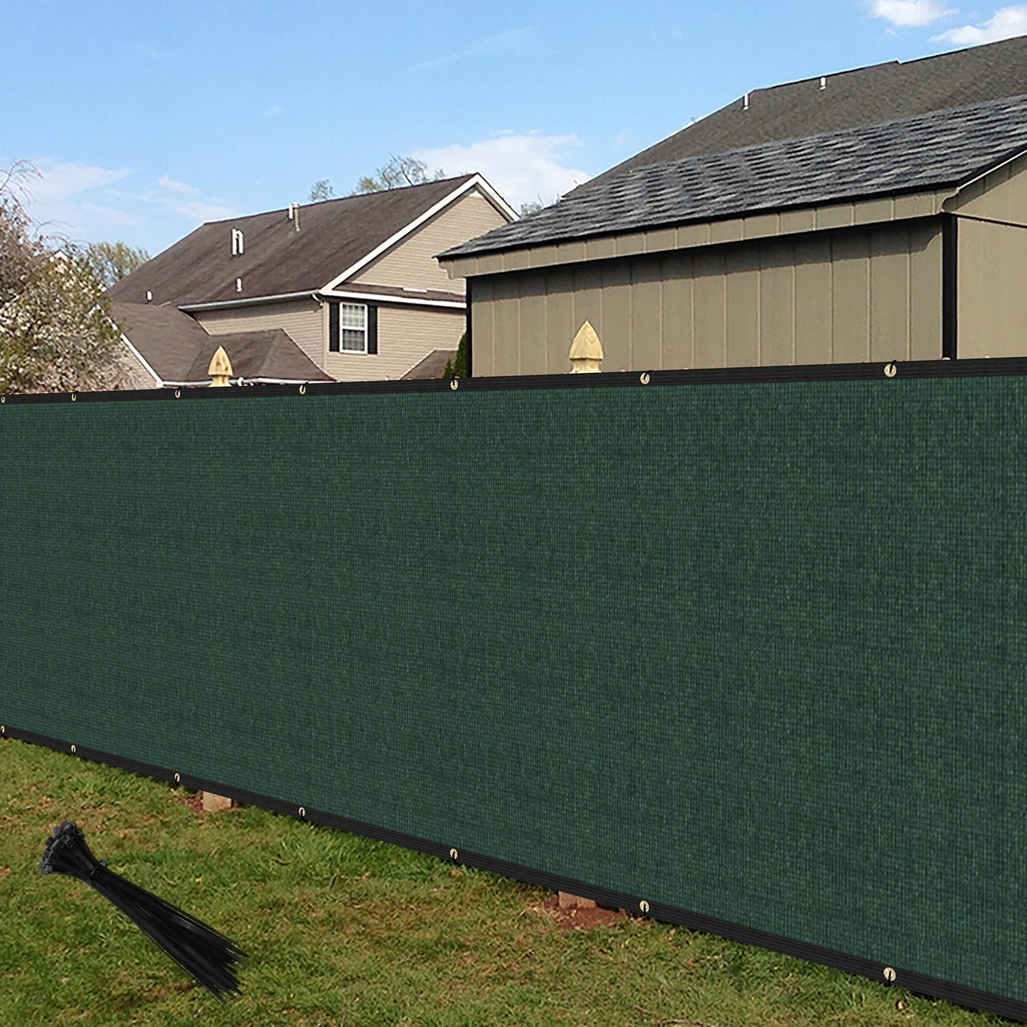 ECOOPTS 6'x12' Privacy Fence Screen Windscreen with Copper Grommets, Fit for Commercial Fence and Residential Garden Outdoor 90% UV Blockage, Cable Zip Ties Included (Green)