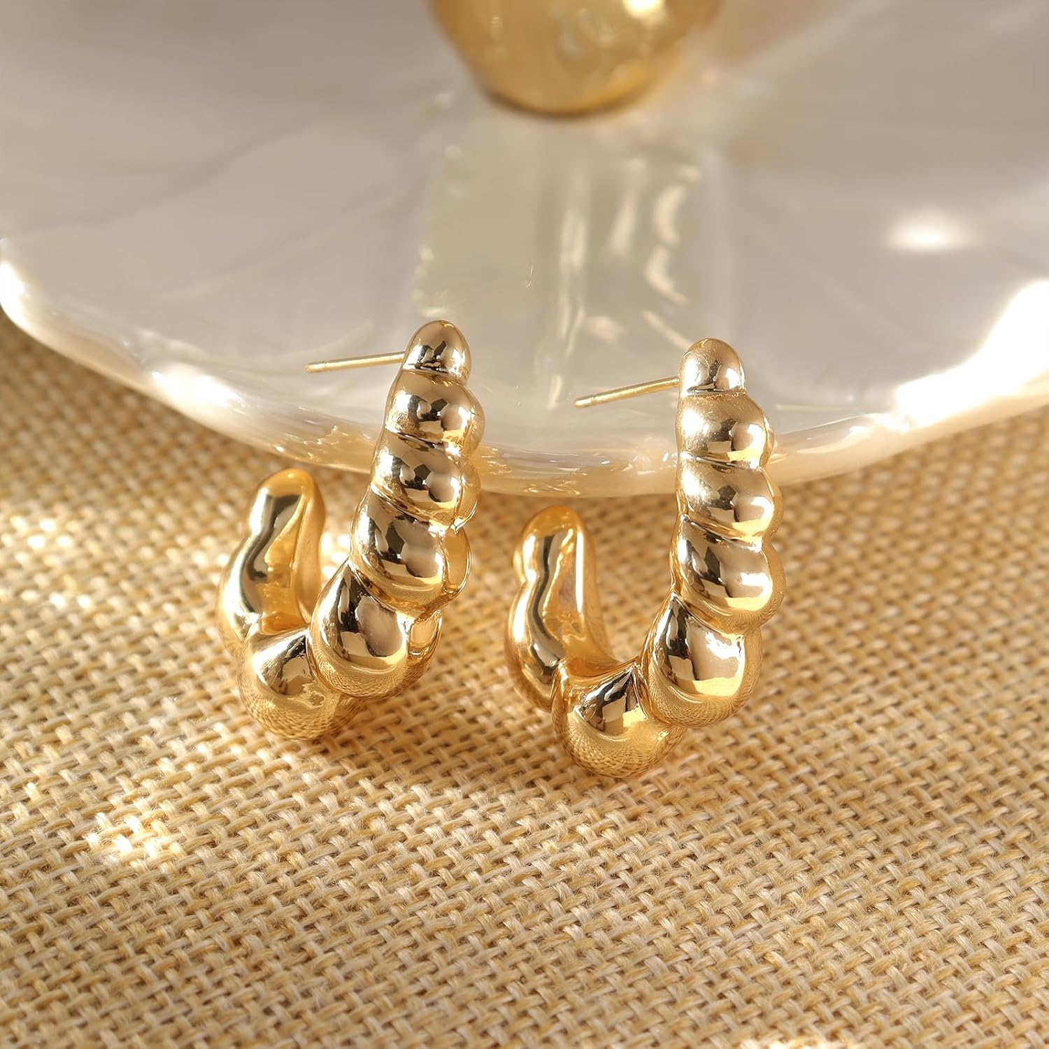 Sonateomber Chunky Gold Open Hoop Earrings for Women, Trendy Statement Geometric Lightweight C Stud Earing Prom Fashion Jewelry Gift - Image 4