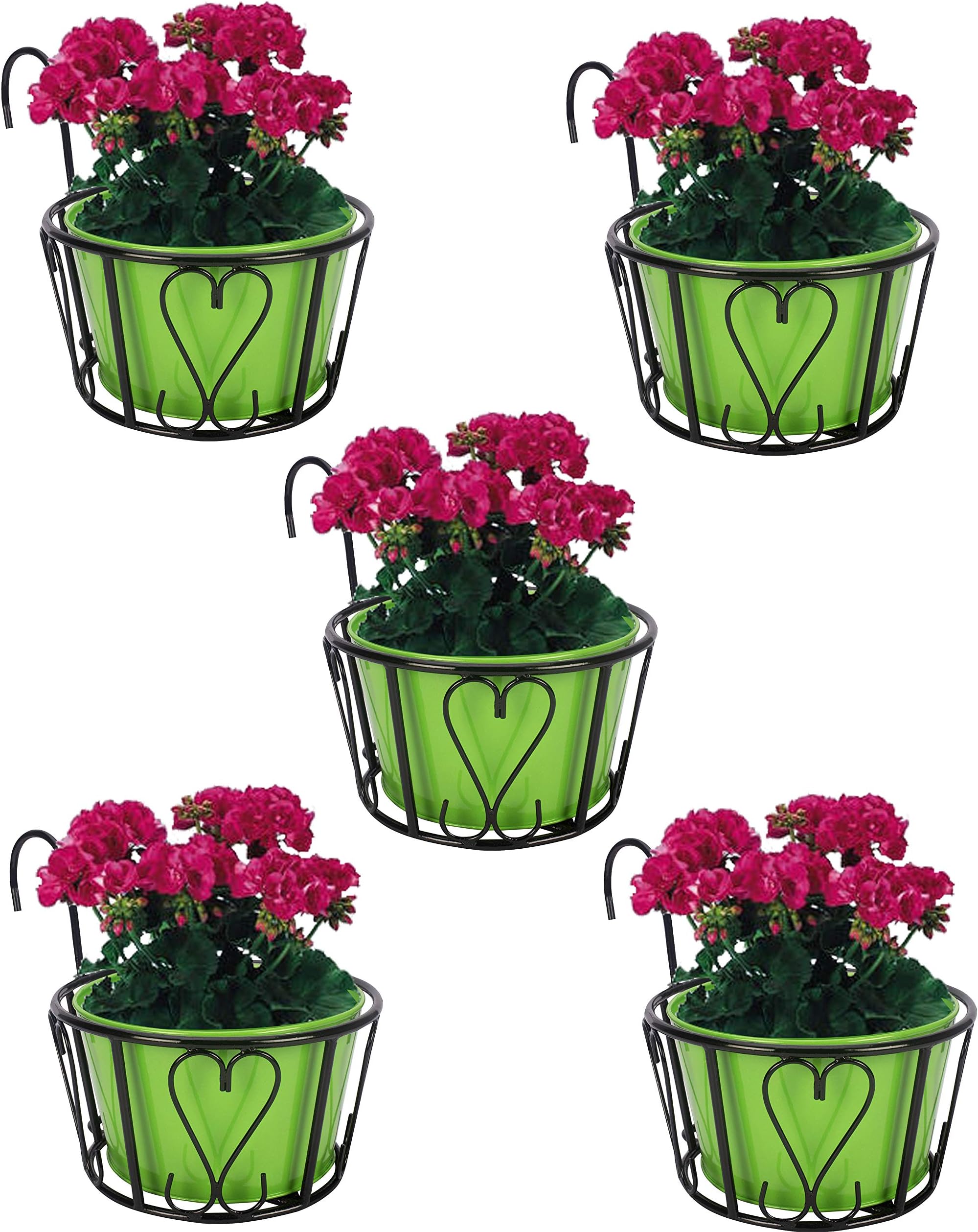 Nuha Black Metal Railing Round Basket-Basket Size- Top Diameter 23 cm, Height with Handle 25.3 cm and Height- 12.5 cm (Set of 5)