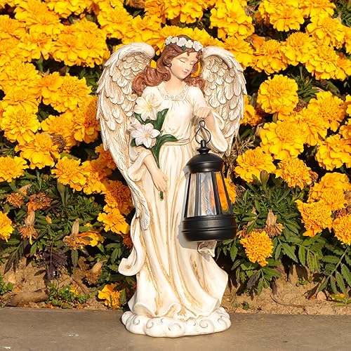 Miniatura 10 de Estatua de ángel para jardín, estatua solar de jardín de 16.3 pulgadas, regalos de jardinería para mamá, abuela, adornos de césped, figuras para